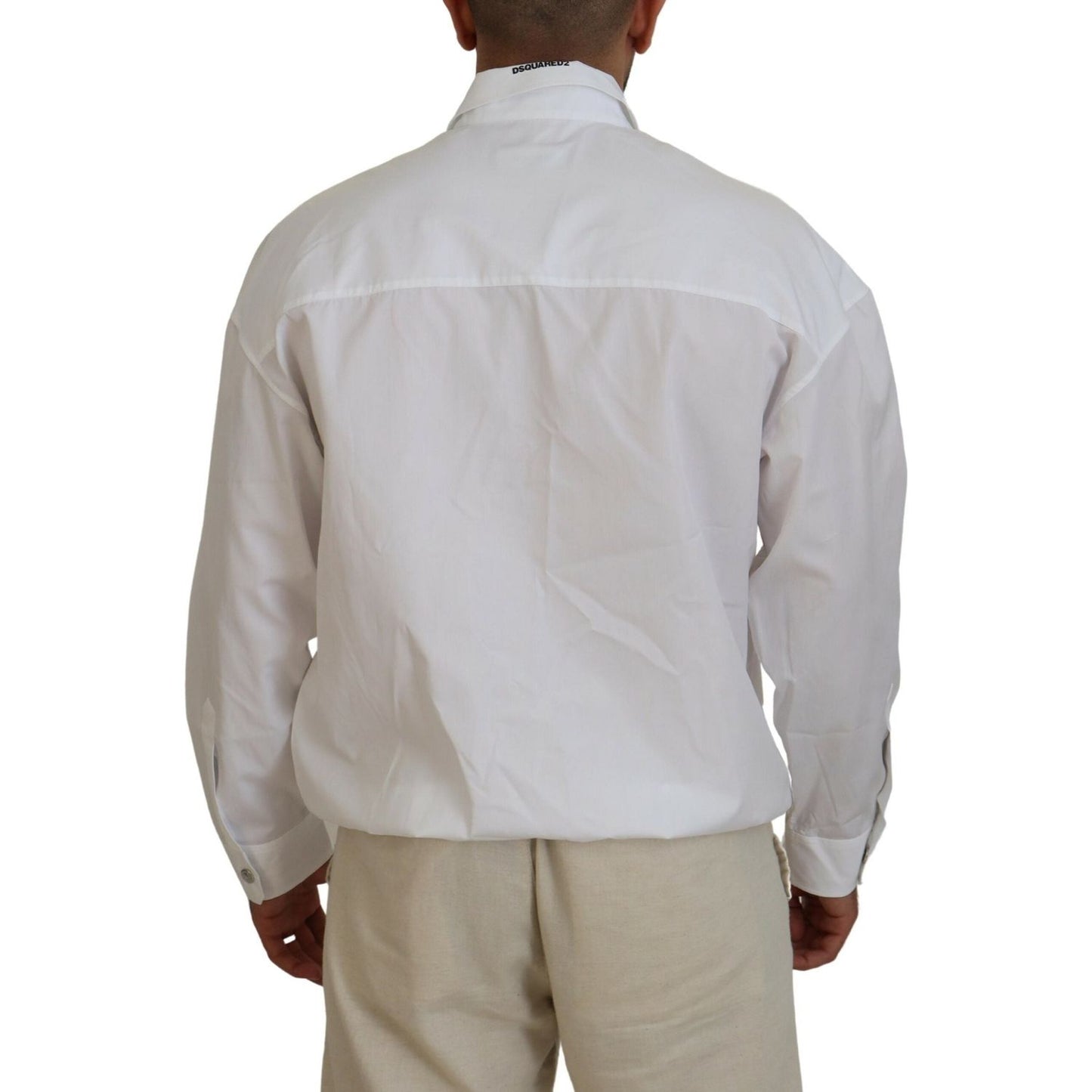 Dsquared² White Cotton Collared Casual Men Long Sleeves Jacket Dsquared² Dark Gray