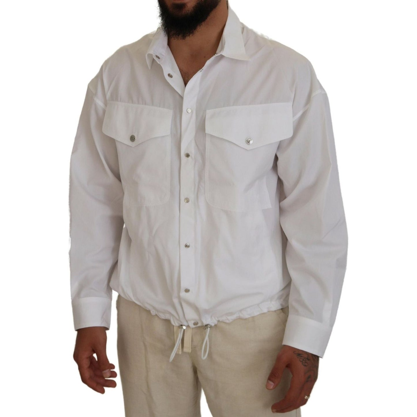 Dsquared² White Cotton Collared Casual Men Long Sleeves Jacket Dsquared² Dark Gray