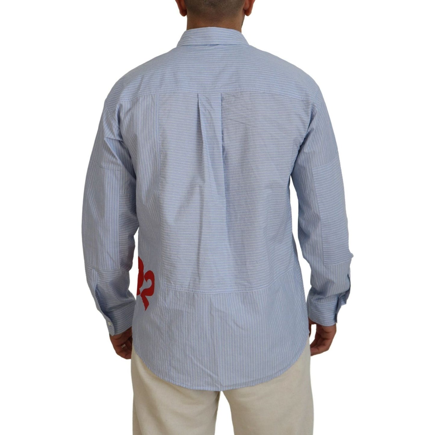 Dsquared² Blue Stripes Logo Print Long Sleeves Formal Shirt Dsquared² Dark Gray