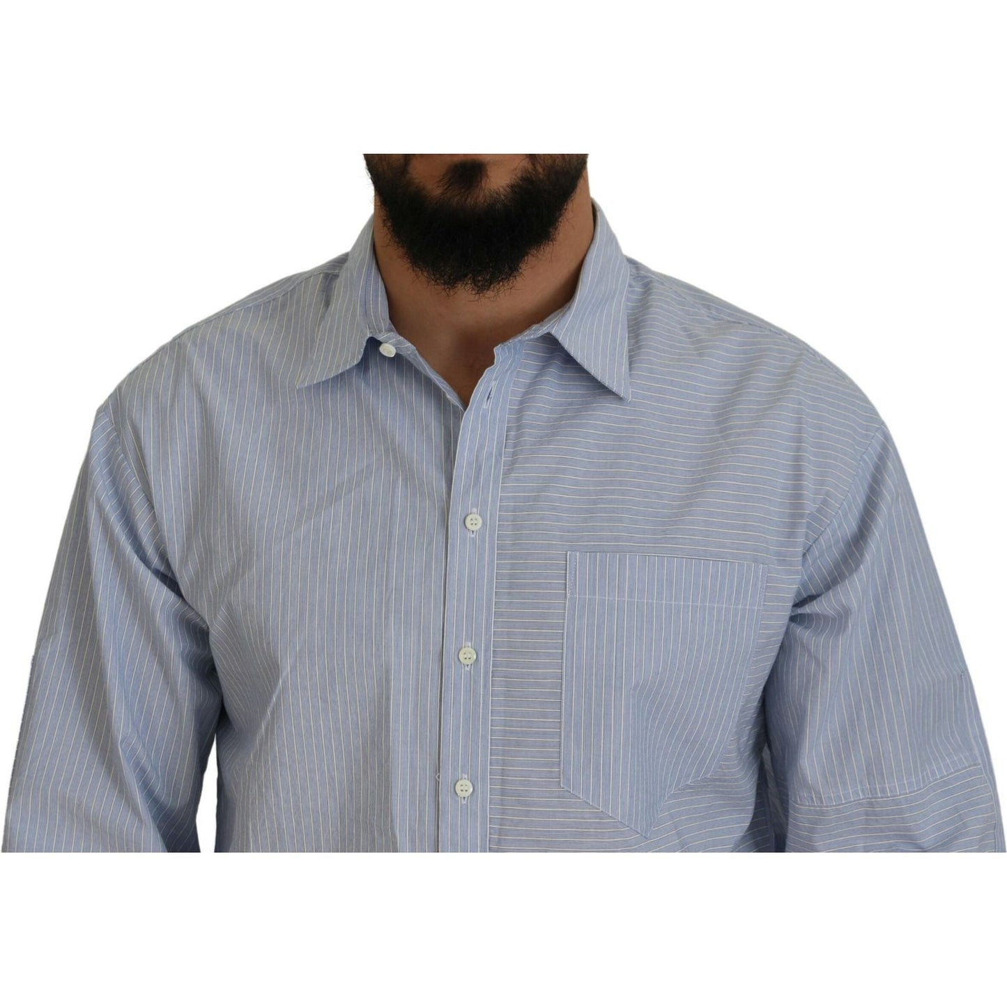 Dsquared² Blue Stripes Logo Print Long Sleeves Formal Shirt Dsquared² Light Slate Gray