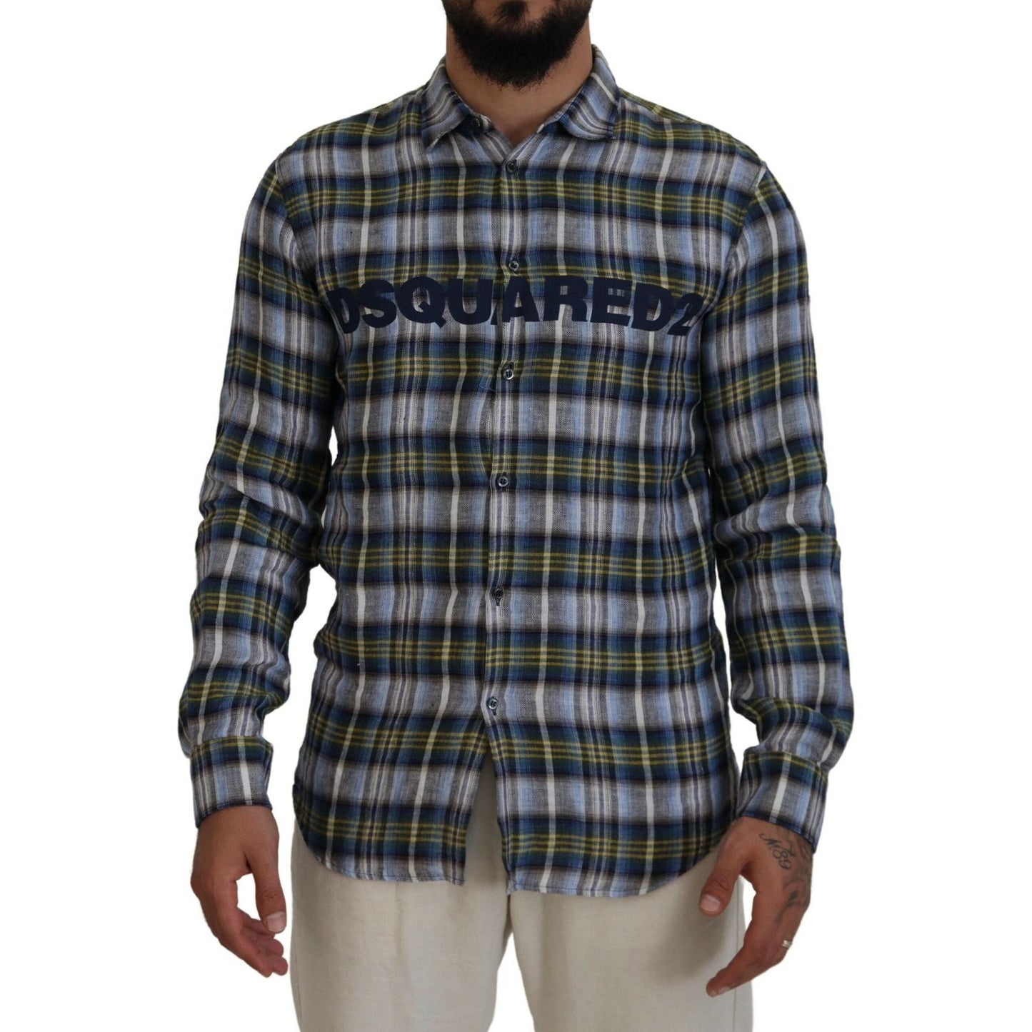 Dsquared² Multicolor Checkered Casual Men Long Sleeves Shirt Dsquared² Dark Slate Gray
