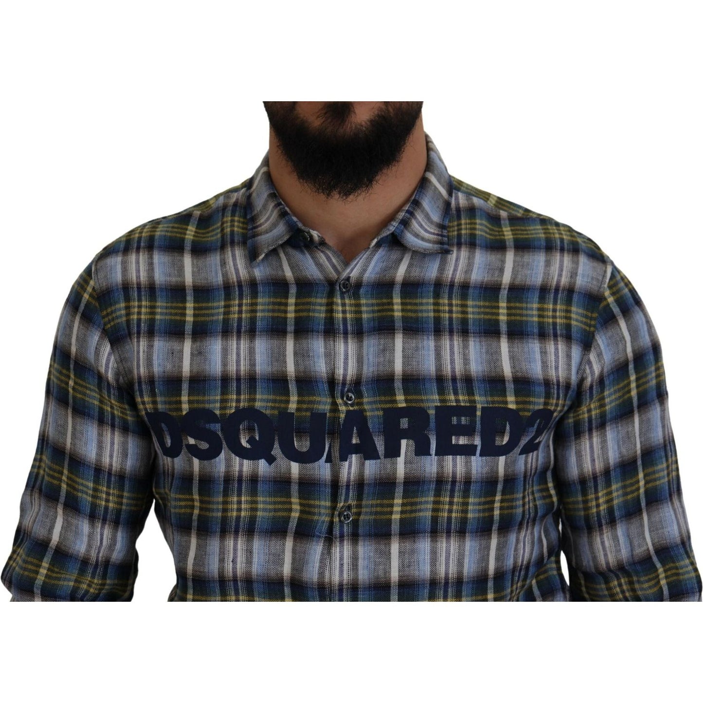 Dsquared² Multicolor Checkered Casual Men Long Sleeves Shirt Dsquared² Dark Slate Gray