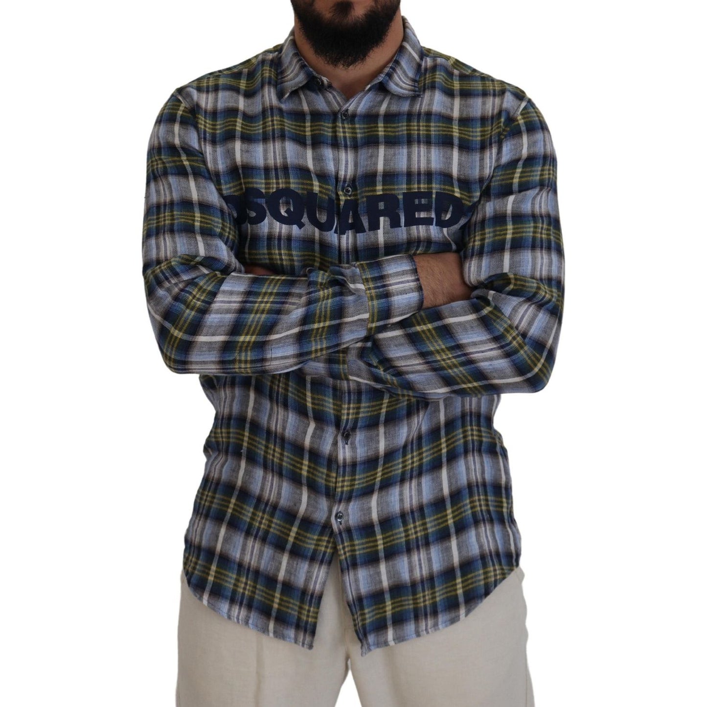 Dsquared² Multicolor Checkered Casual Men Long Sleeves Shirt Dsquared² Dark Slate Gray