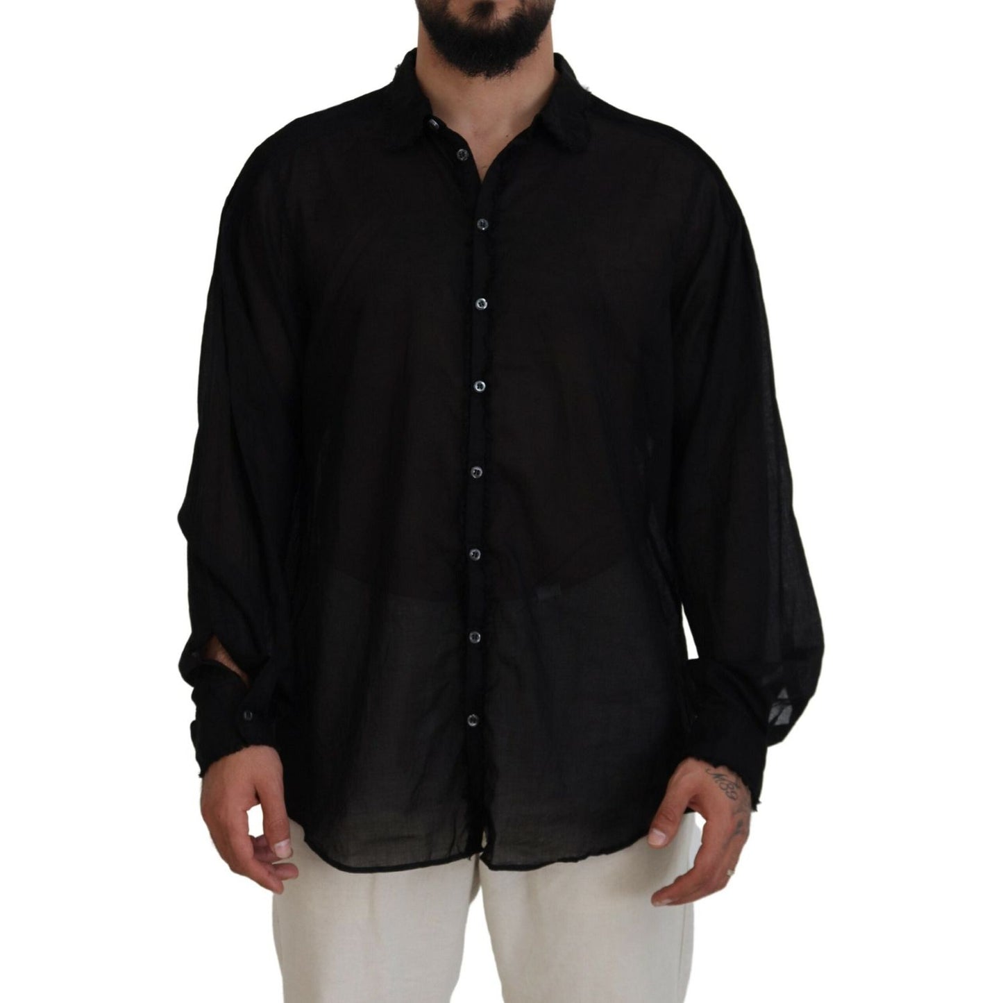 Dsquared² Black Cotton Collared Long Sleeves Formal Shirt Dsquared² Black