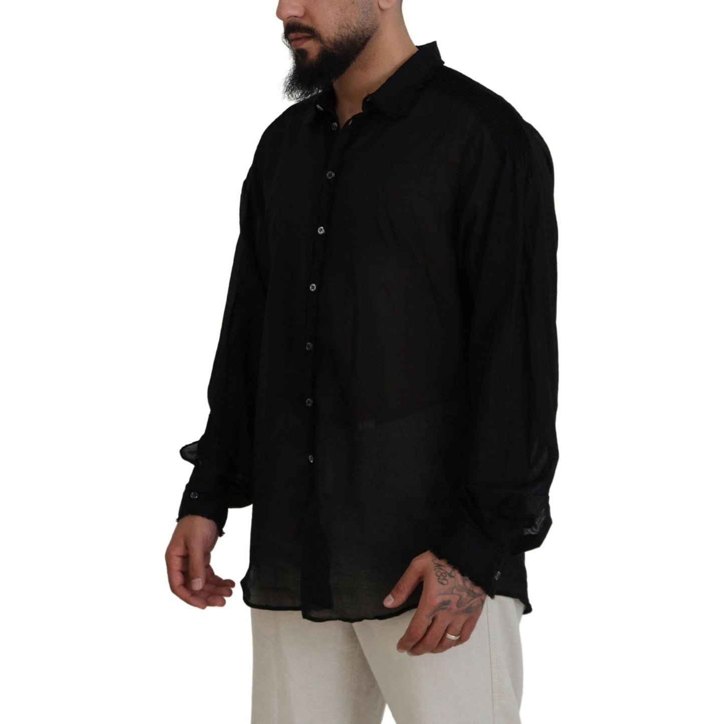 Dsquared² Black Cotton Collared Long Sleeves Formal Shirt Dsquared² Rosy Brown