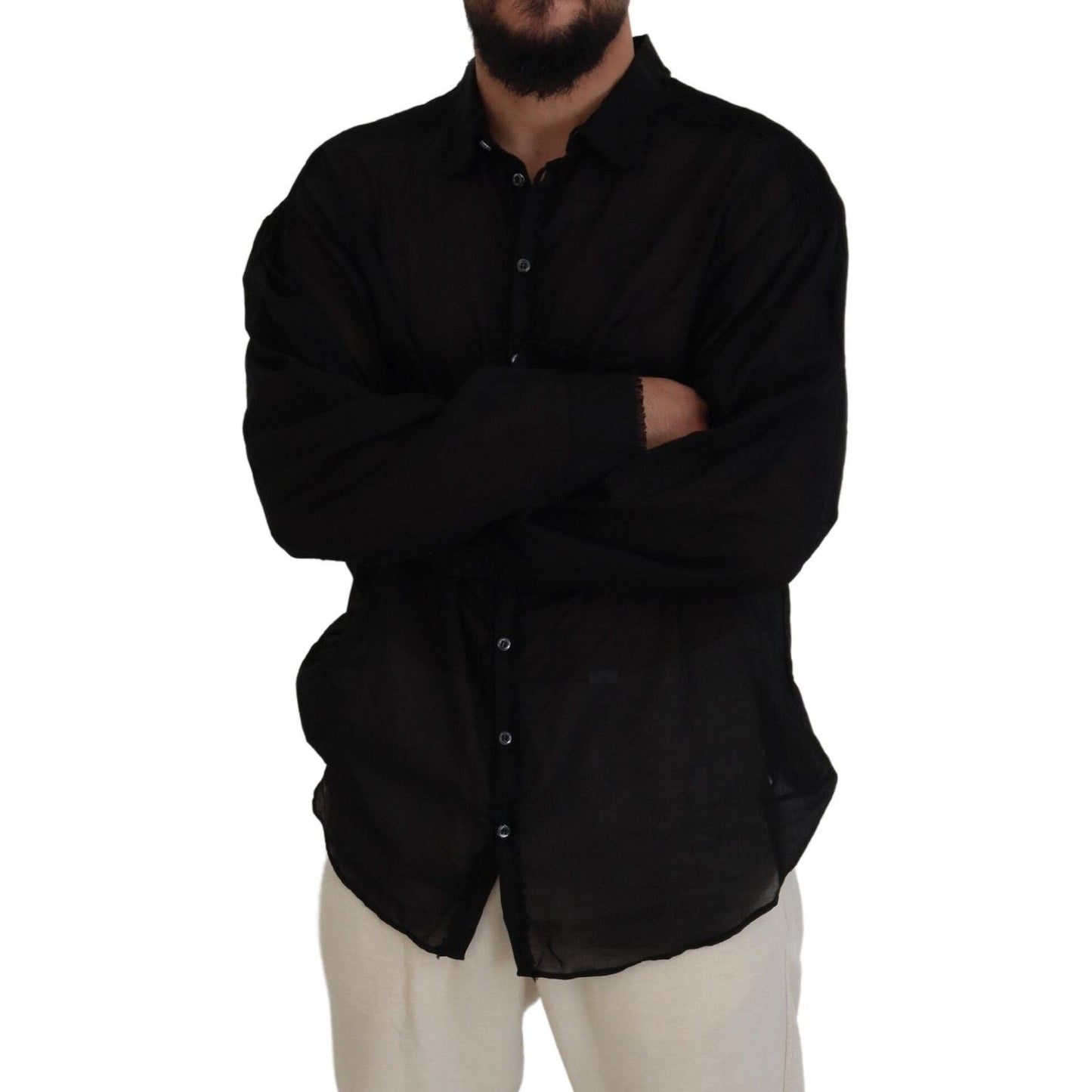 Dsquared² Black Cotton Collared Long Sleeves Formal Shirt Dsquared² Dark Gray