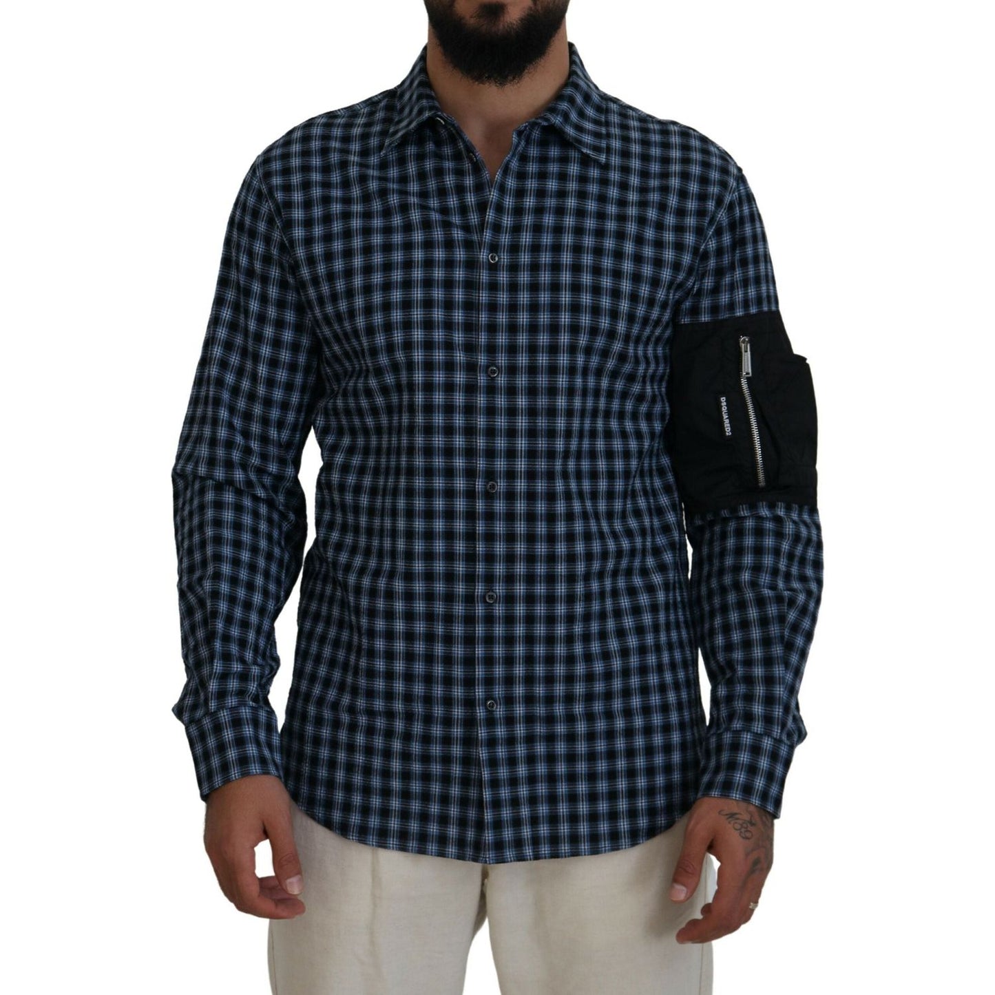 Dsquared² Multicolor Black Arm Plaid Men Long Sleeves Shirt Dsquared² Dark Slate Gray