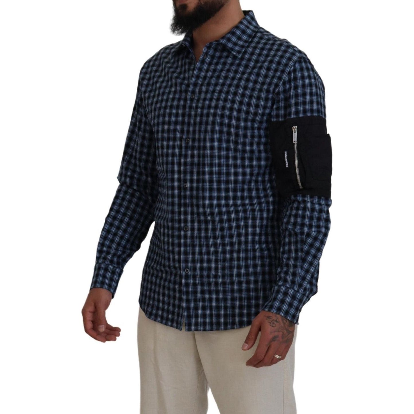 Dsquared² Multicolor Black Arm Plaid Men Long Sleeves Shirt Dsquared² Dark Slate Gray