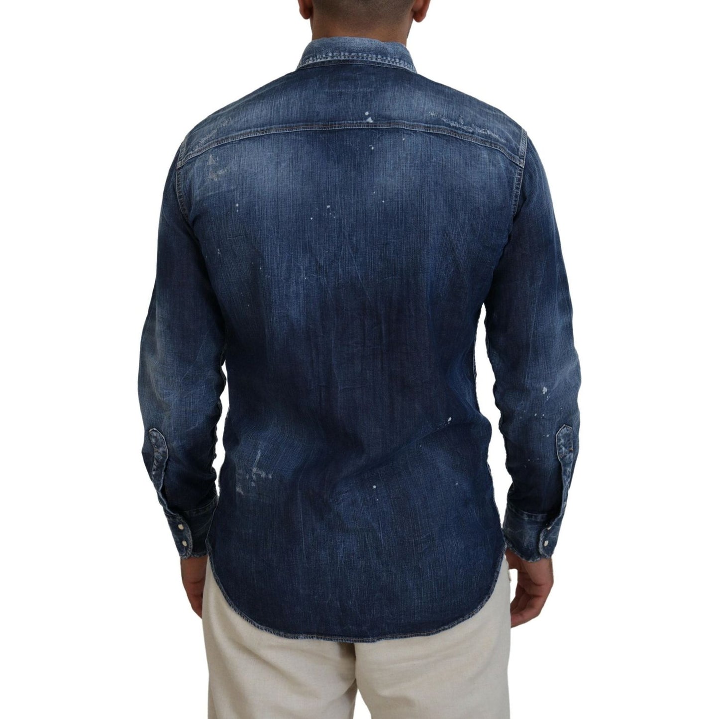 Dsquared² Blue Washed Collared Men Casual Long Sleeves Shirt Dsquared² Dark Slate Gray