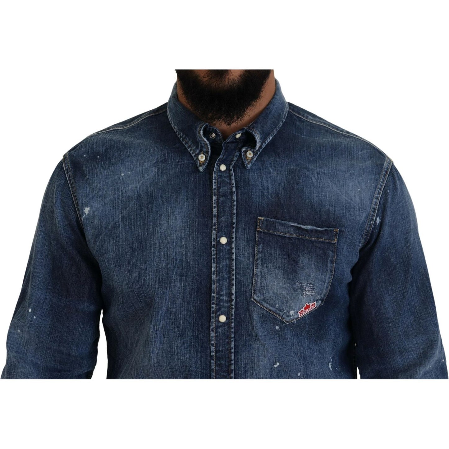 Dsquared² Blue Washed Collared Men Casual Long Sleeves Shirt Dsquared² Dark Slate Gray