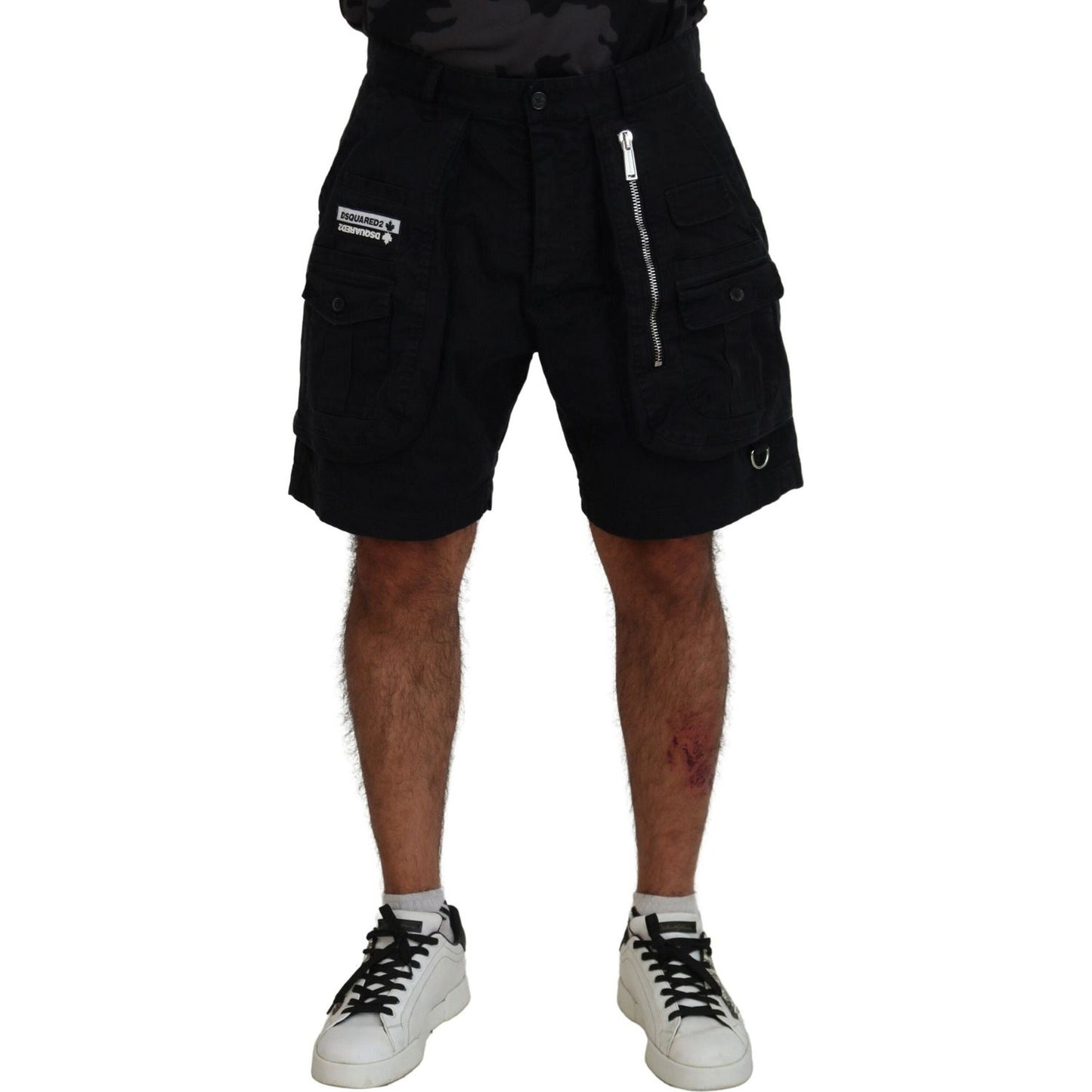 Dsquared² Black Cotton Cargo Boxer Above Knee Shorts Dsquared² Black