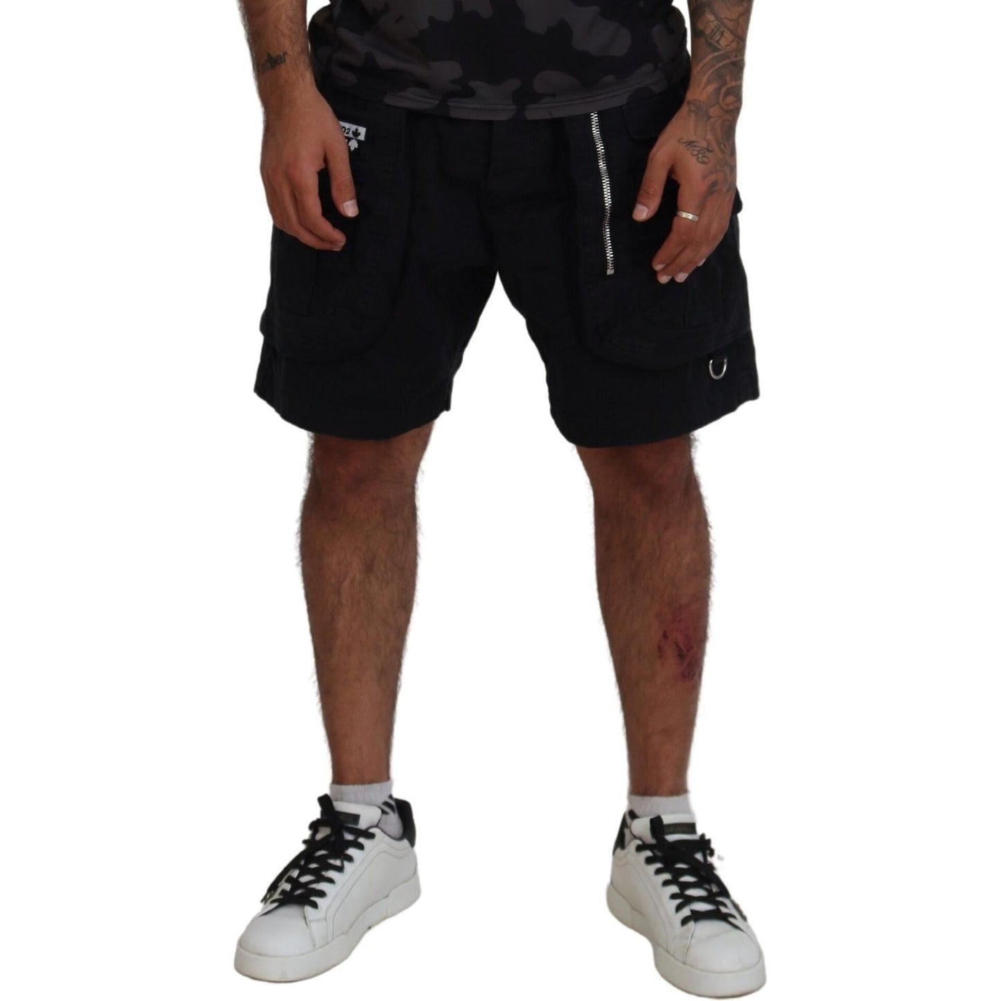 Dsquared² Black Cotton Cargo Boxer Above Knee Shorts Dsquared² Gray