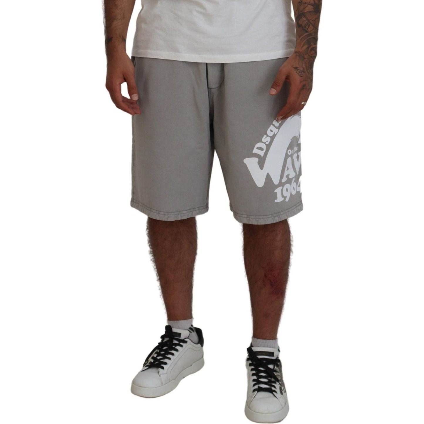 Dsquared² Gray Printed Pull On Men Casual Bermuda Shorts Dsquared² Dim Gray