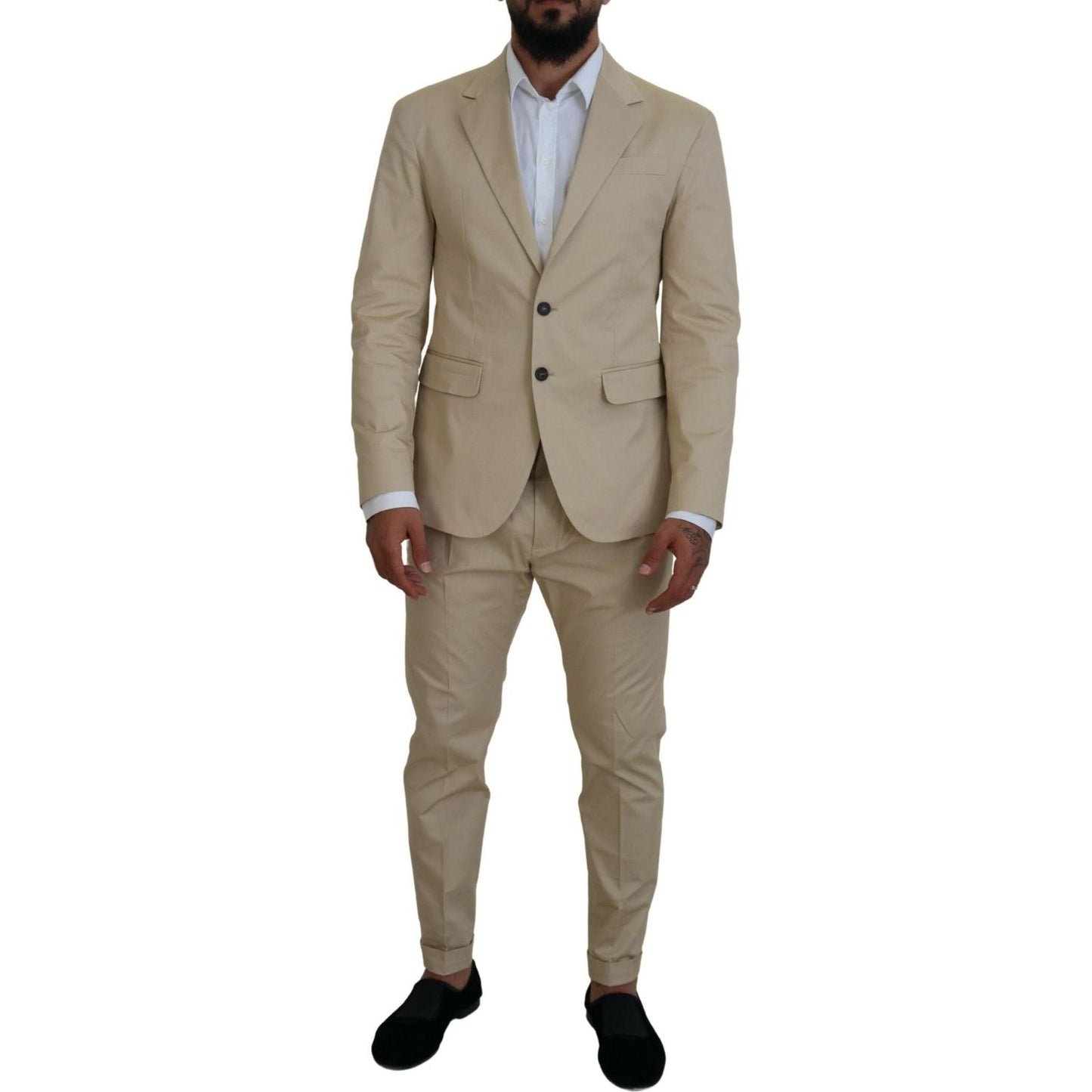 Dsquared² Beige Cotton Single Breasted 2 Piece CIPRO Suit Dsquared² Slate Gray