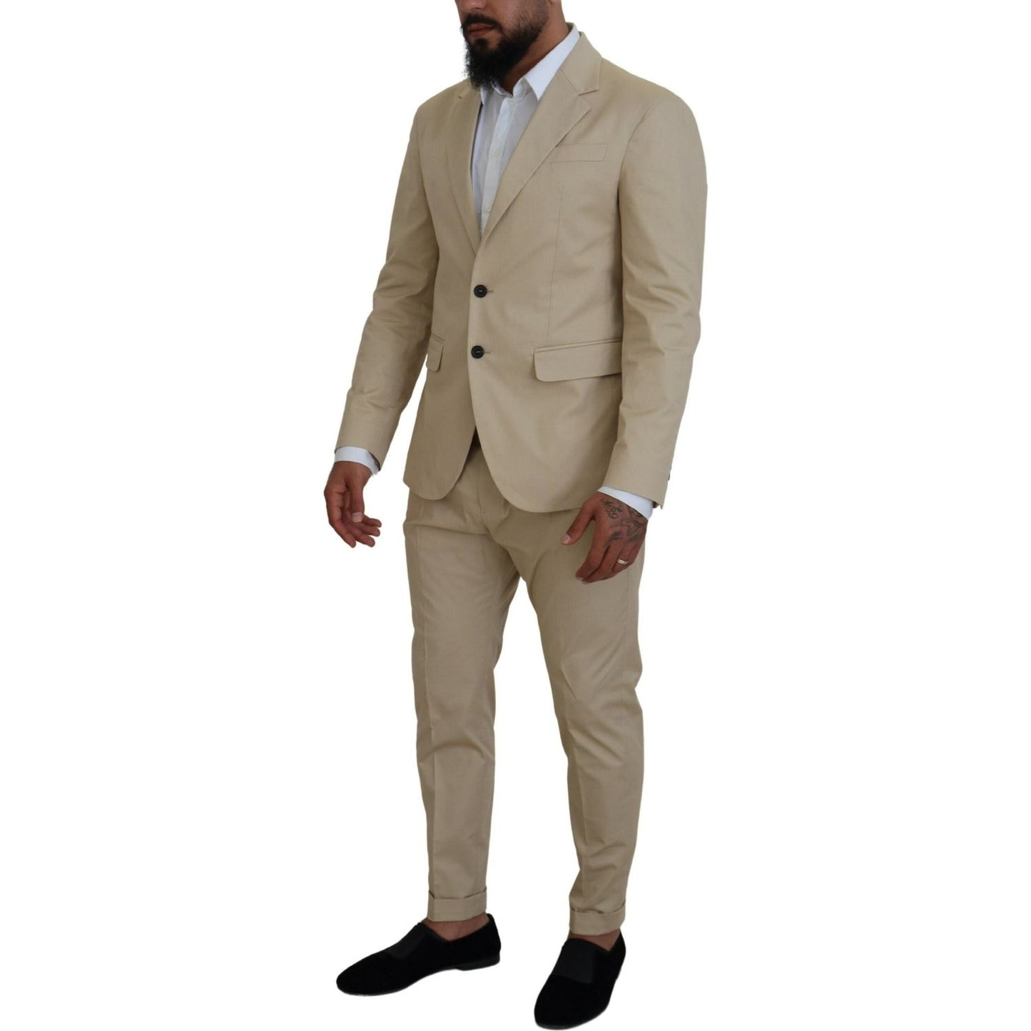 Dsquared² Beige Cotton Single Breasted 2 Piece CIPRO Suit Dsquared² Dim Gray