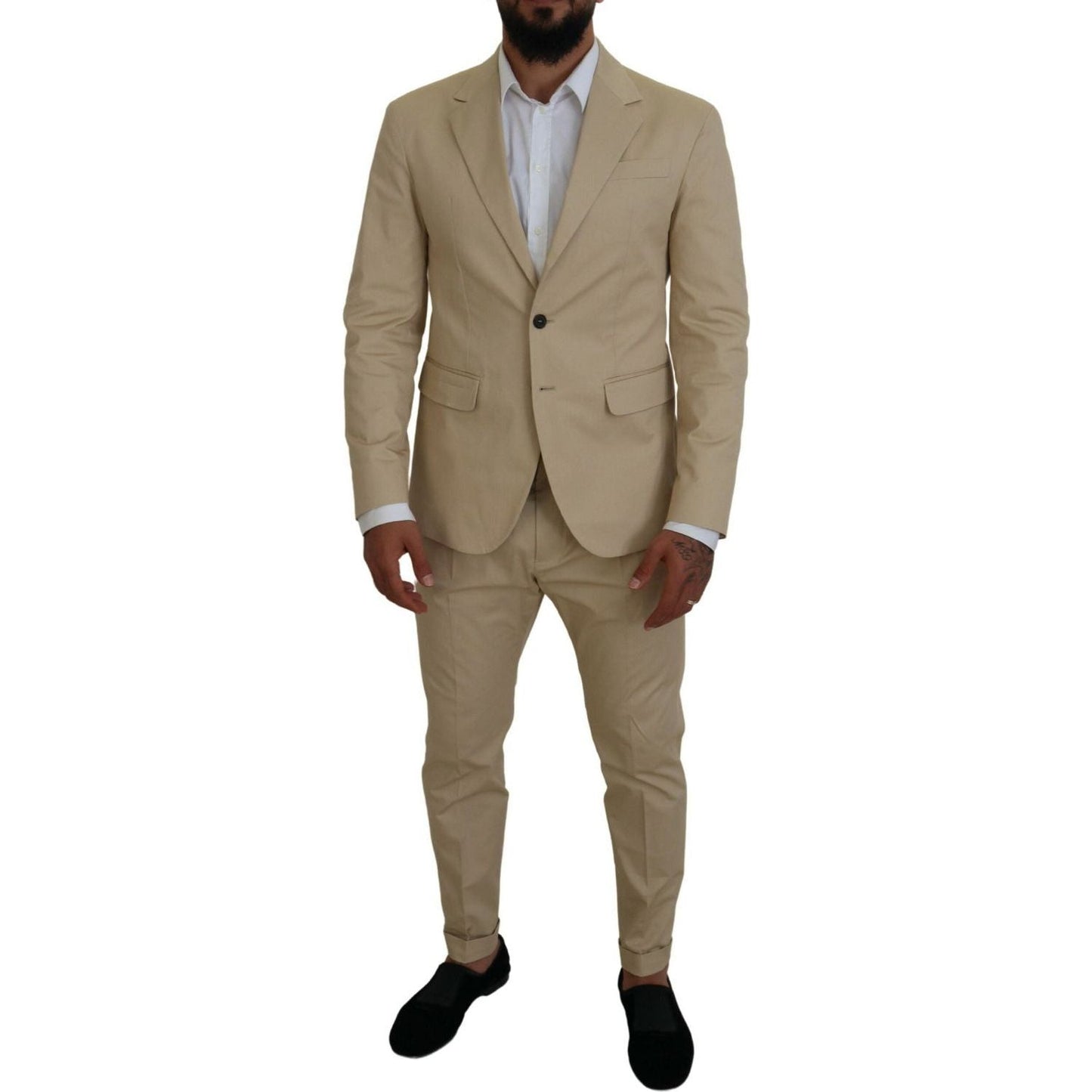 Dsquared² Beige Cotton Single Breasted 2 Piece CIPRO Suit Dsquared² Dim Gray