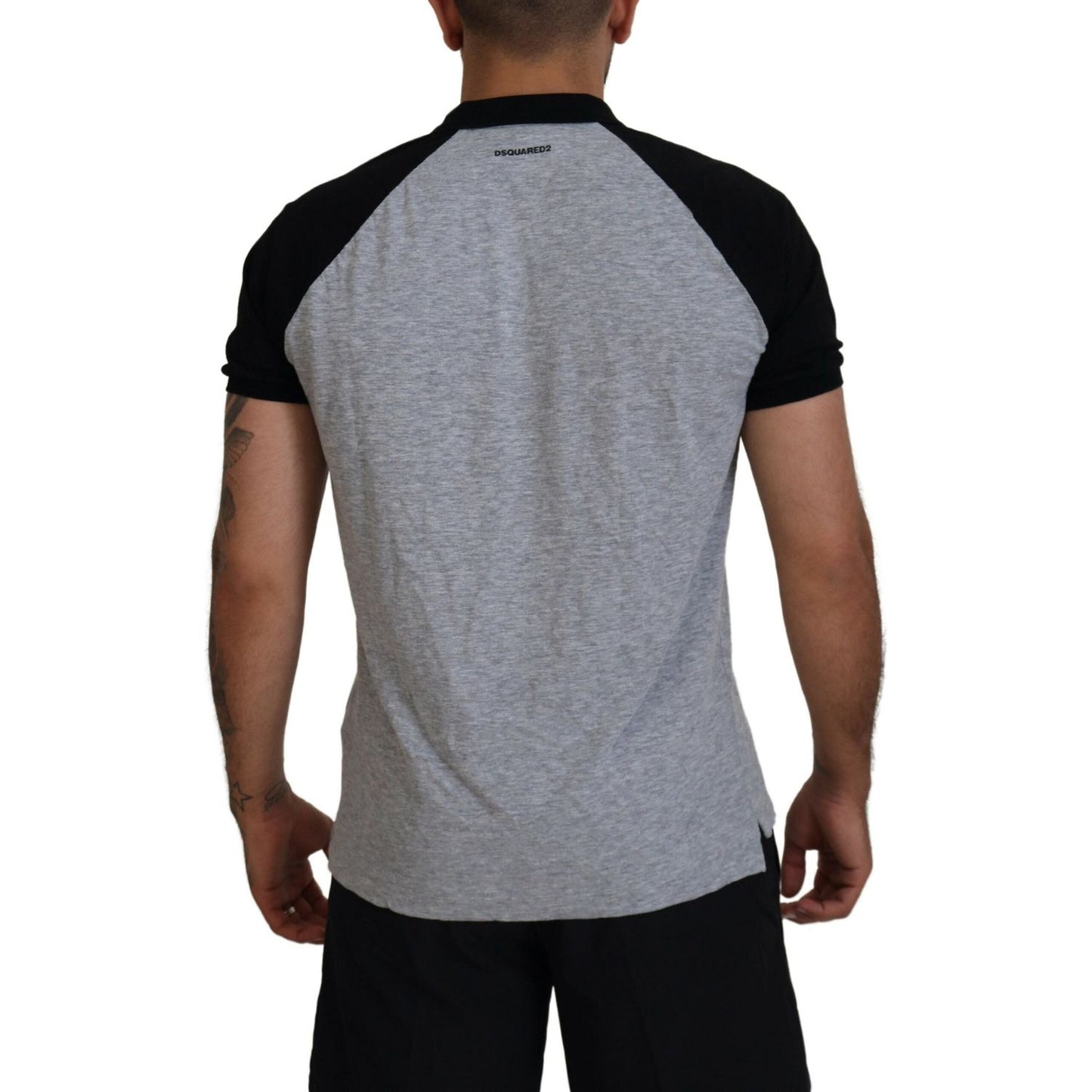 Dsquared² Gray Black Cotton Short Sleeves Collared T-shirt Dsquared² Slate Gray