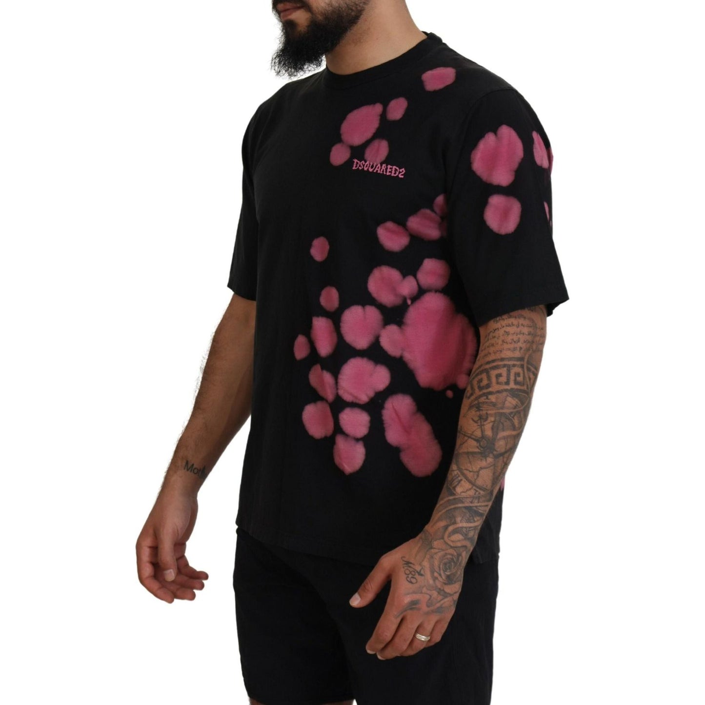 Dsquared² Black Pink Cotton Short Sleeves Crewneck T-shirt Dsquared² Dim Gray