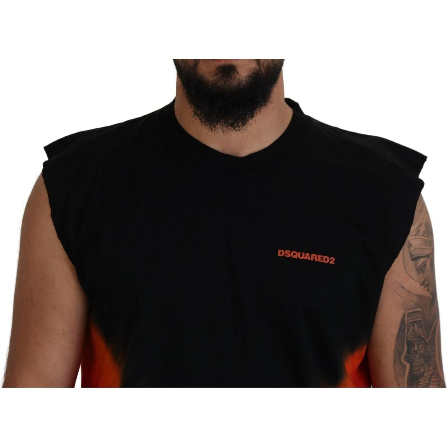 Dsquared² Black Orange Cotton Sleeveless Tank T-shirt Dsquared² Black