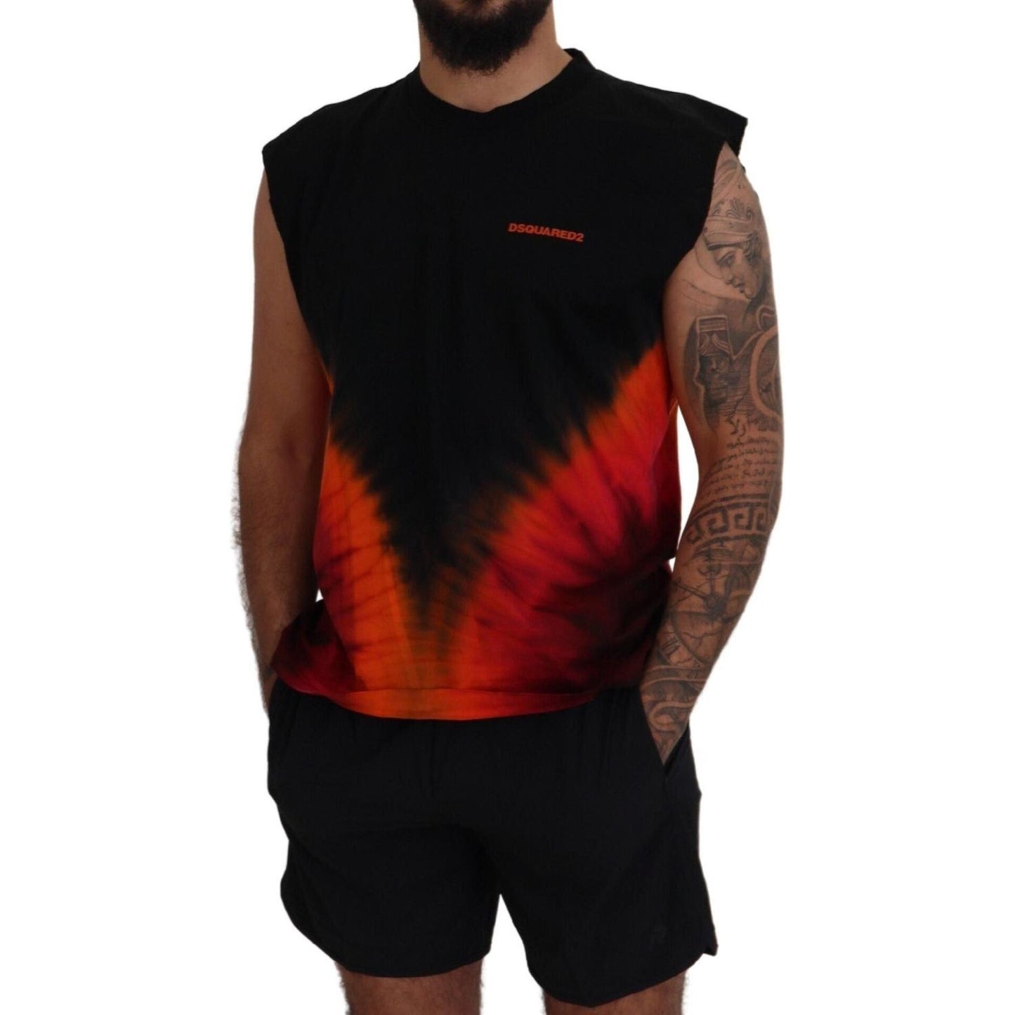 Dsquared² Black Orange Cotton Sleeveless Tank T-shirt Dsquared² Black