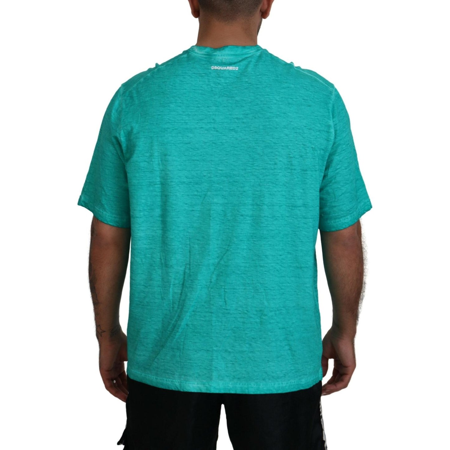 Dsquared² Light Green Cotton Linen Short Sleeves T-shirt Dsquared² Light Sea Green