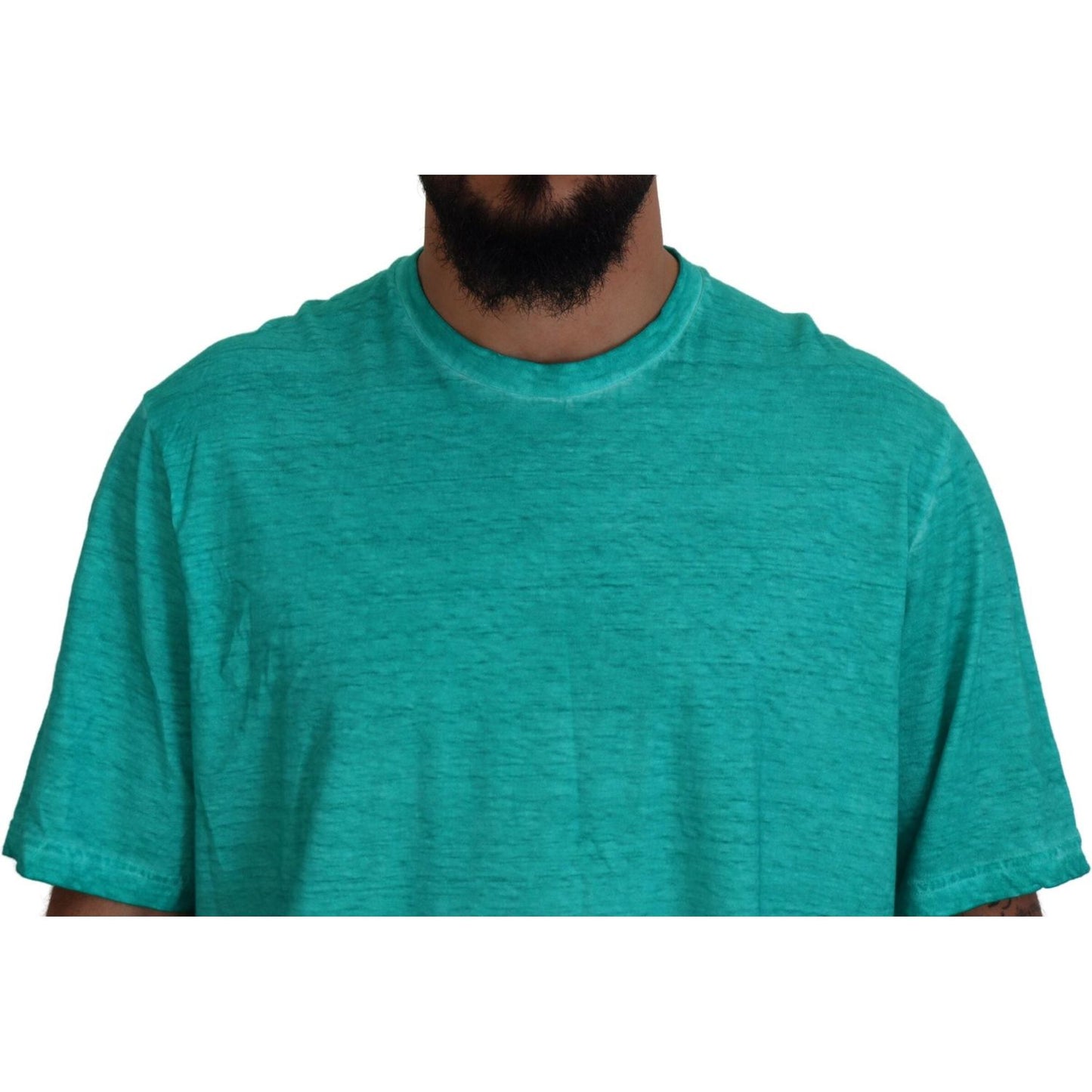Dsquared² Light Green Cotton Linen Short Sleeves T-shirt Dsquared² Dark Cyan