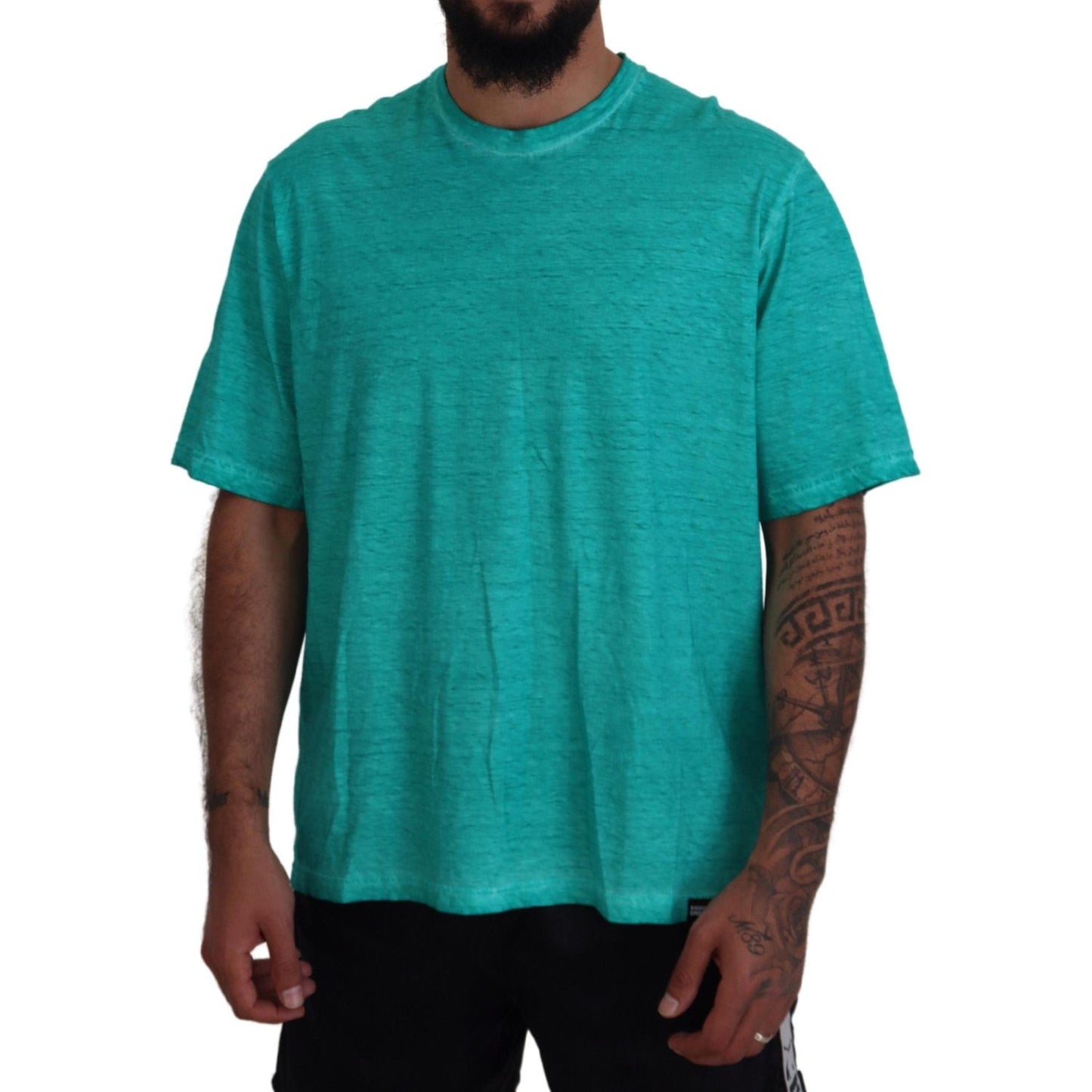 Dsquared² Light Green Cotton Linen Short Sleeves T-shirt Dsquared² Dark Cyan