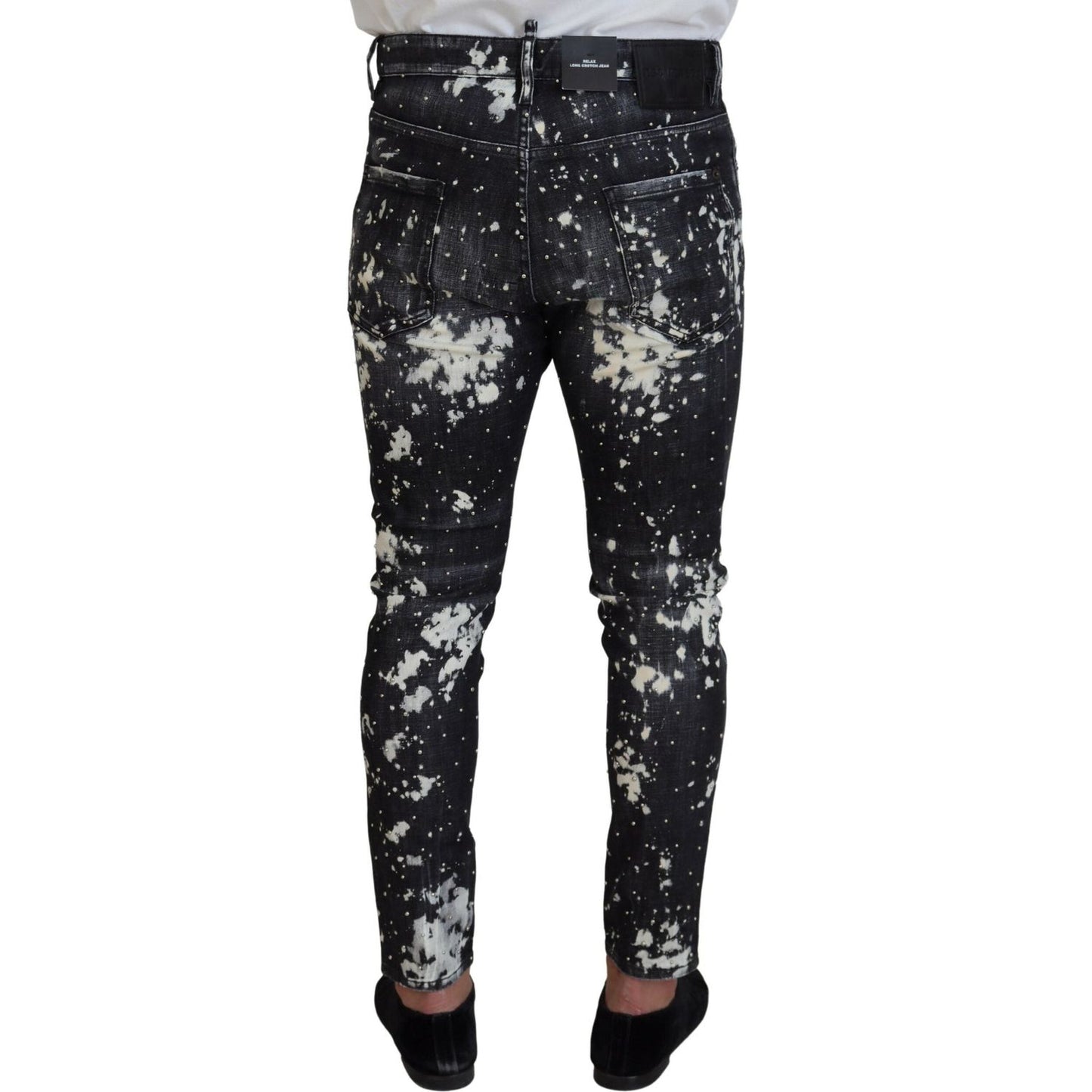 Dsquared² Gray Wash White Splash Print Skinny Denim Jeans Dsquared² Black