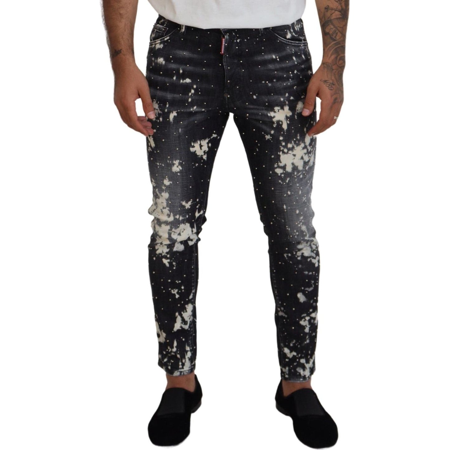 Dsquared² Gray Wash White Splash Print Skinny Denim Jeans Dsquared² Black