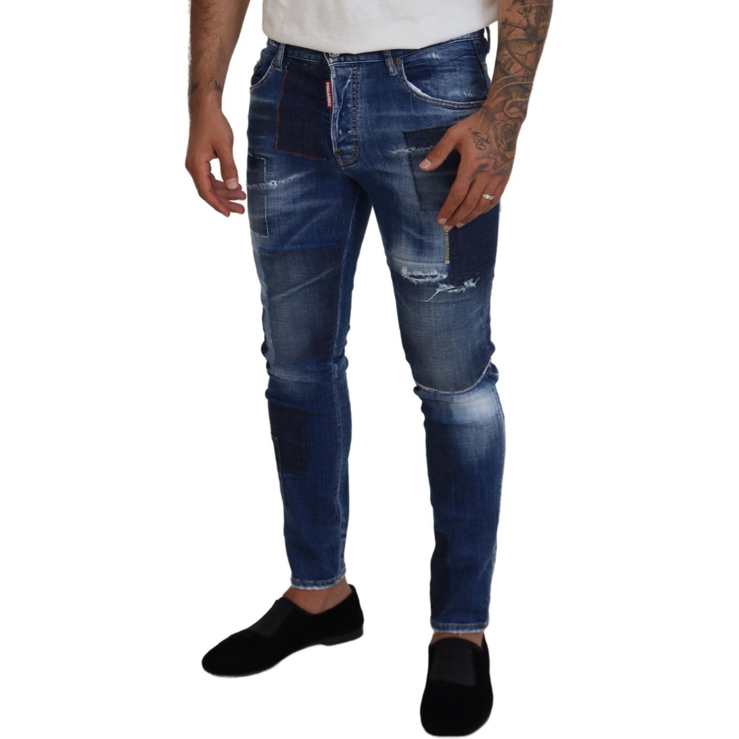 Dsquared² Blue Washed Patchwork Skinny Men Denim Jeans Dsquared² Dark Slate Gray