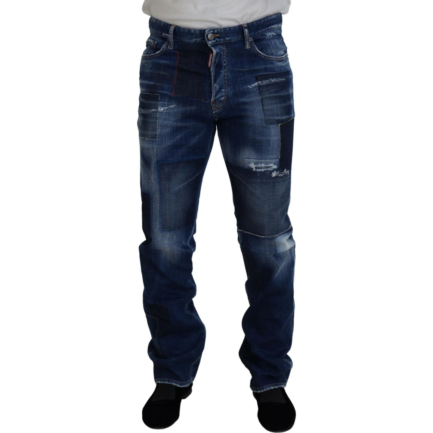 Dsquared² Blue Washed Patchwork Straight Fit Denim Jeans Dsquared² Black