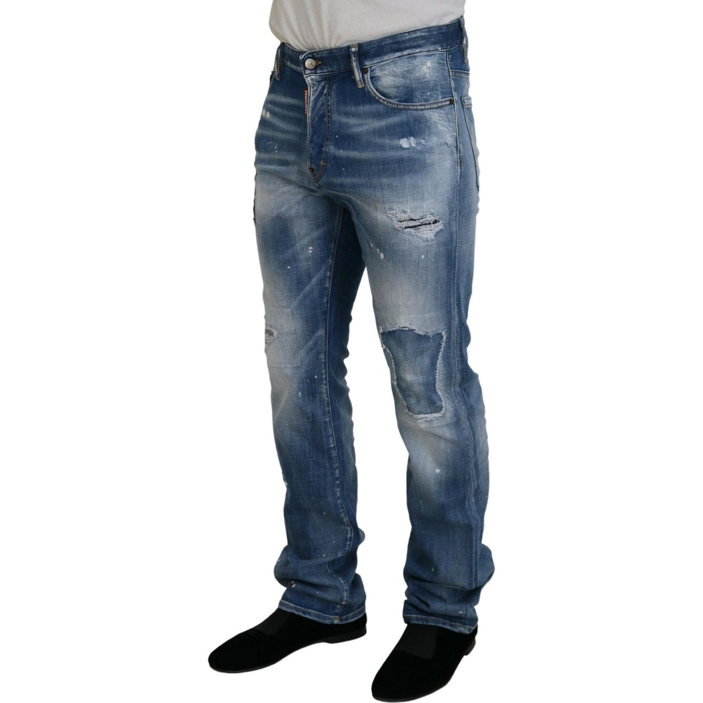 Dsquared² Blue Washed Tattered Straight Fit Casual Denim Jeans Dsquared² Dark Slate Gray