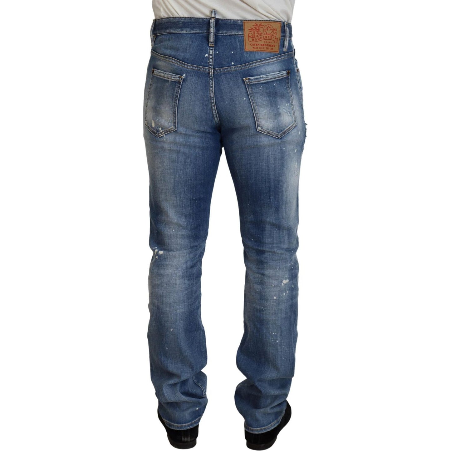 Dsquared² Blue Washed Tattered Straight Fit Casual Denim Jeans Dsquared² Dark Slate Gray