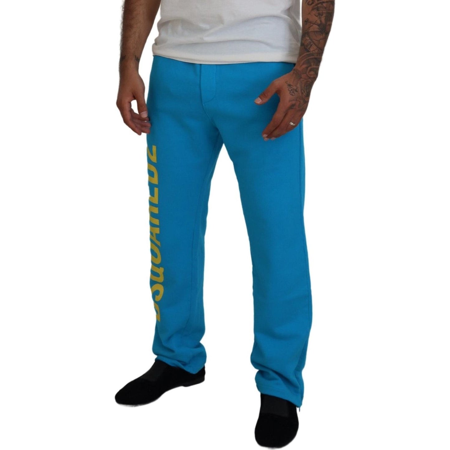 Dsquared² Light Blue Cotton Logo Print Casual Pants Dsquared² Dark Cyan