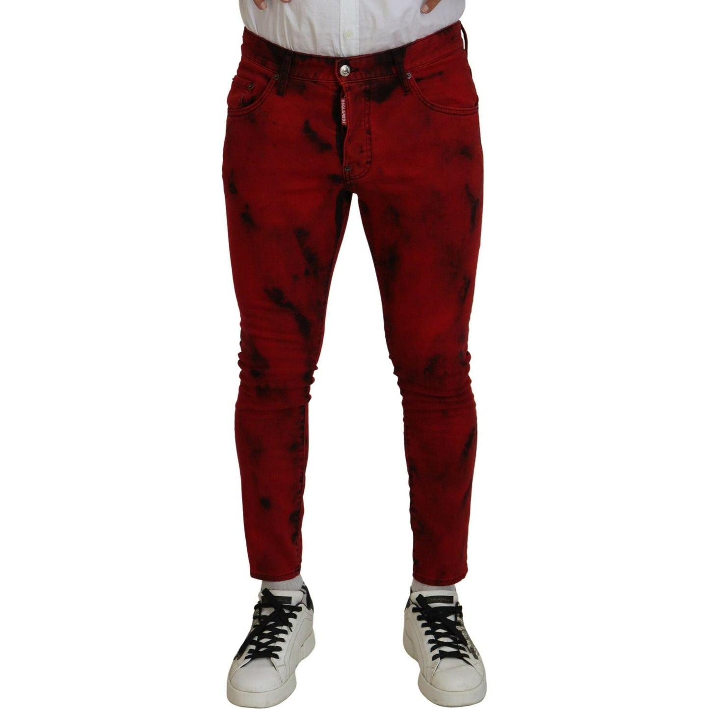 Dsquared² Red Cotton Tie Dye Skinny Casual Denim Jeans Dsquared² Dark Red