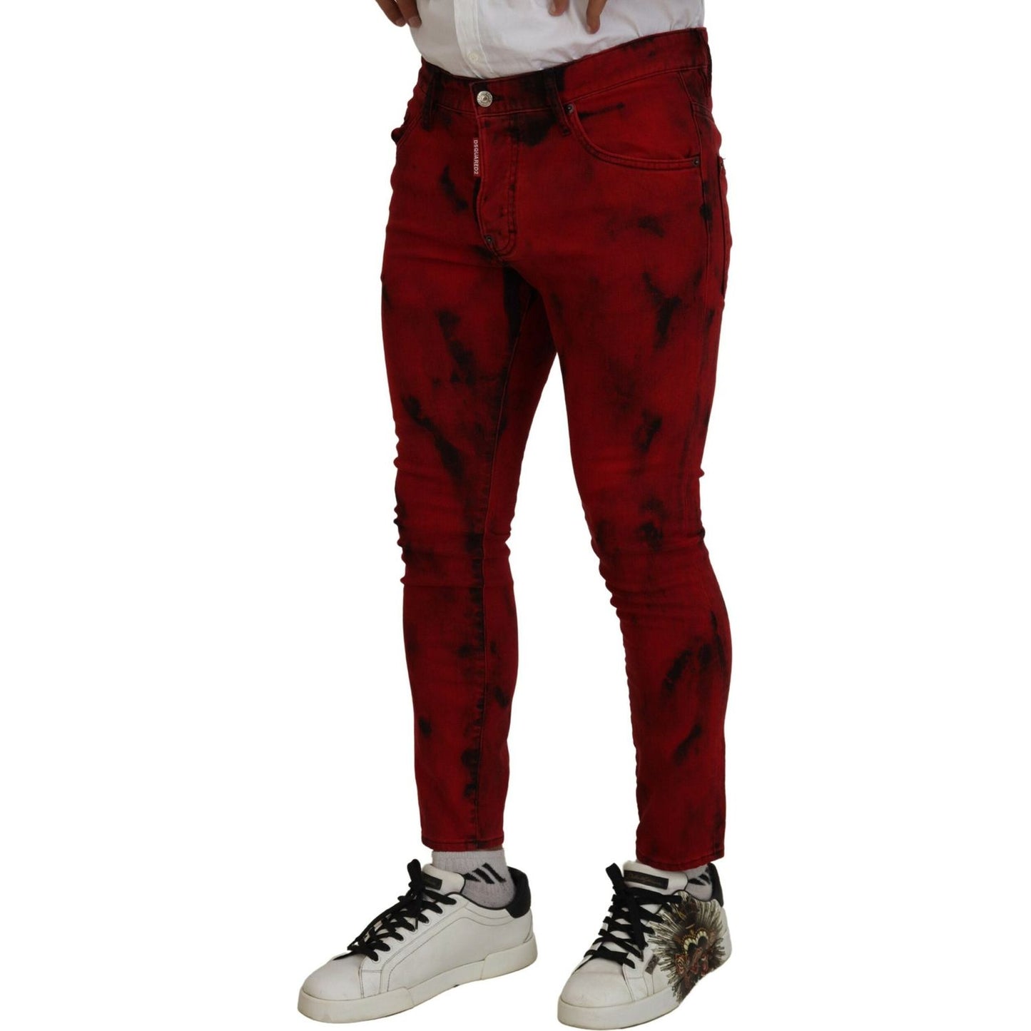 Dsquared² Red Cotton Tie Dye Skinny Casual Denim Jeans Dsquared² Dark Red