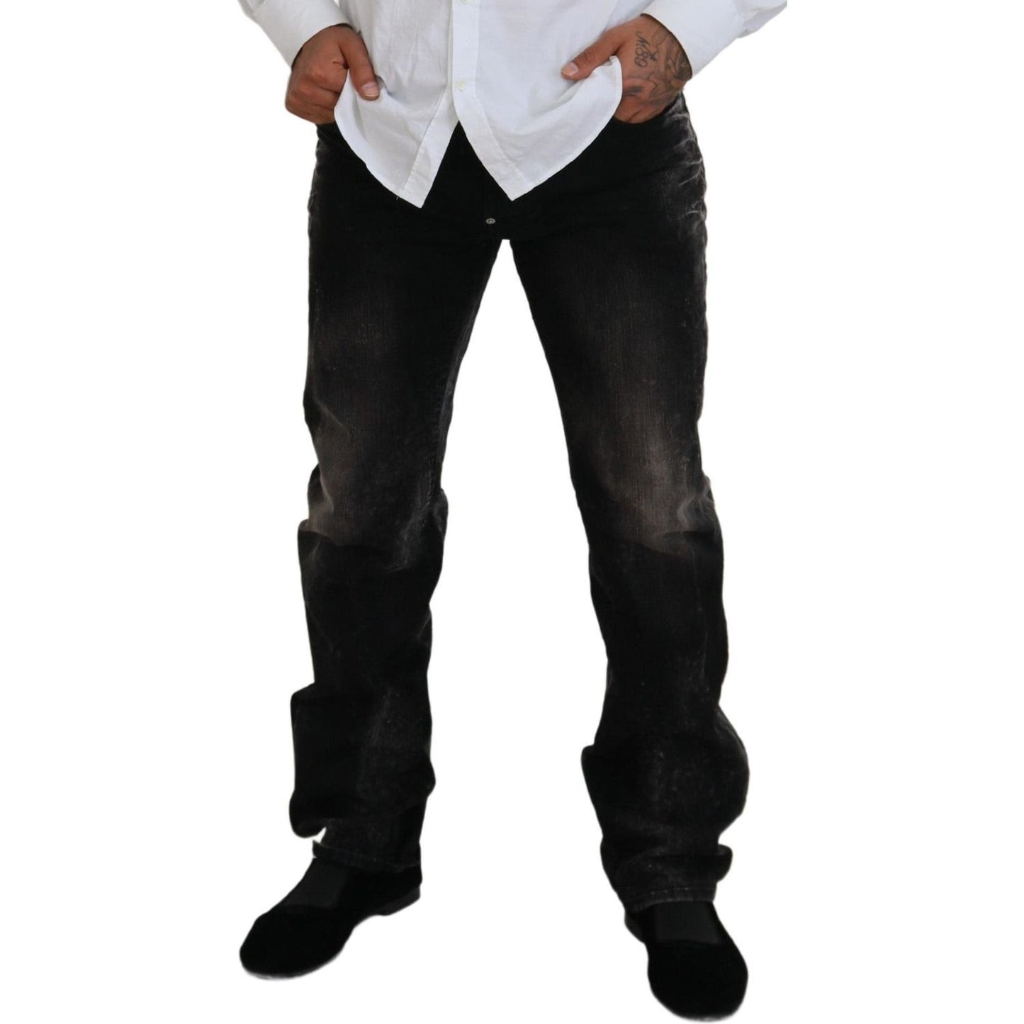 Dsquared² Black Washed Cotton Straight Fit Casual Denim Jeans Dsquared² Gray