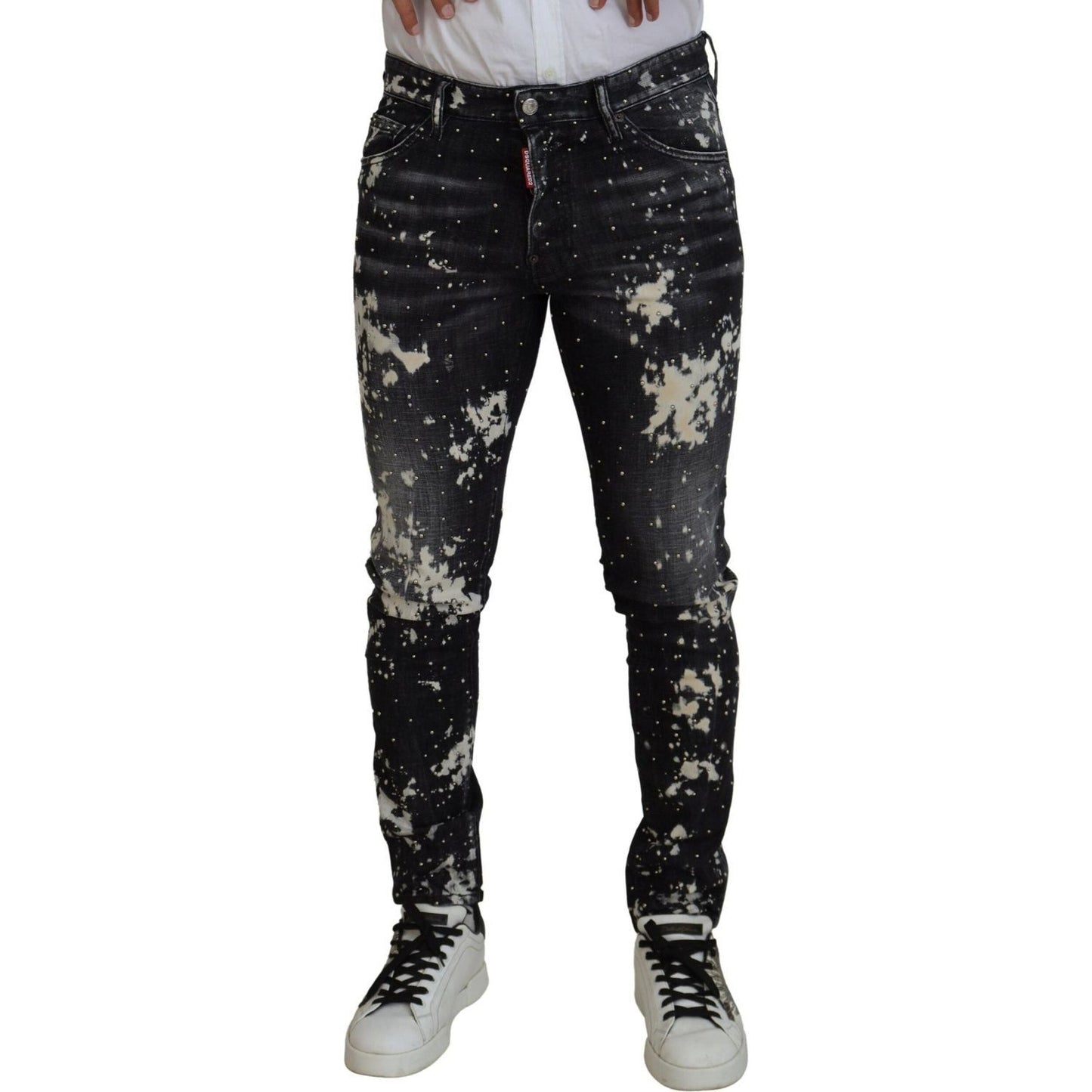 Dsquared² Black Washed White Color Splash Casual Denim Jeans Dsquared² Dark Gray