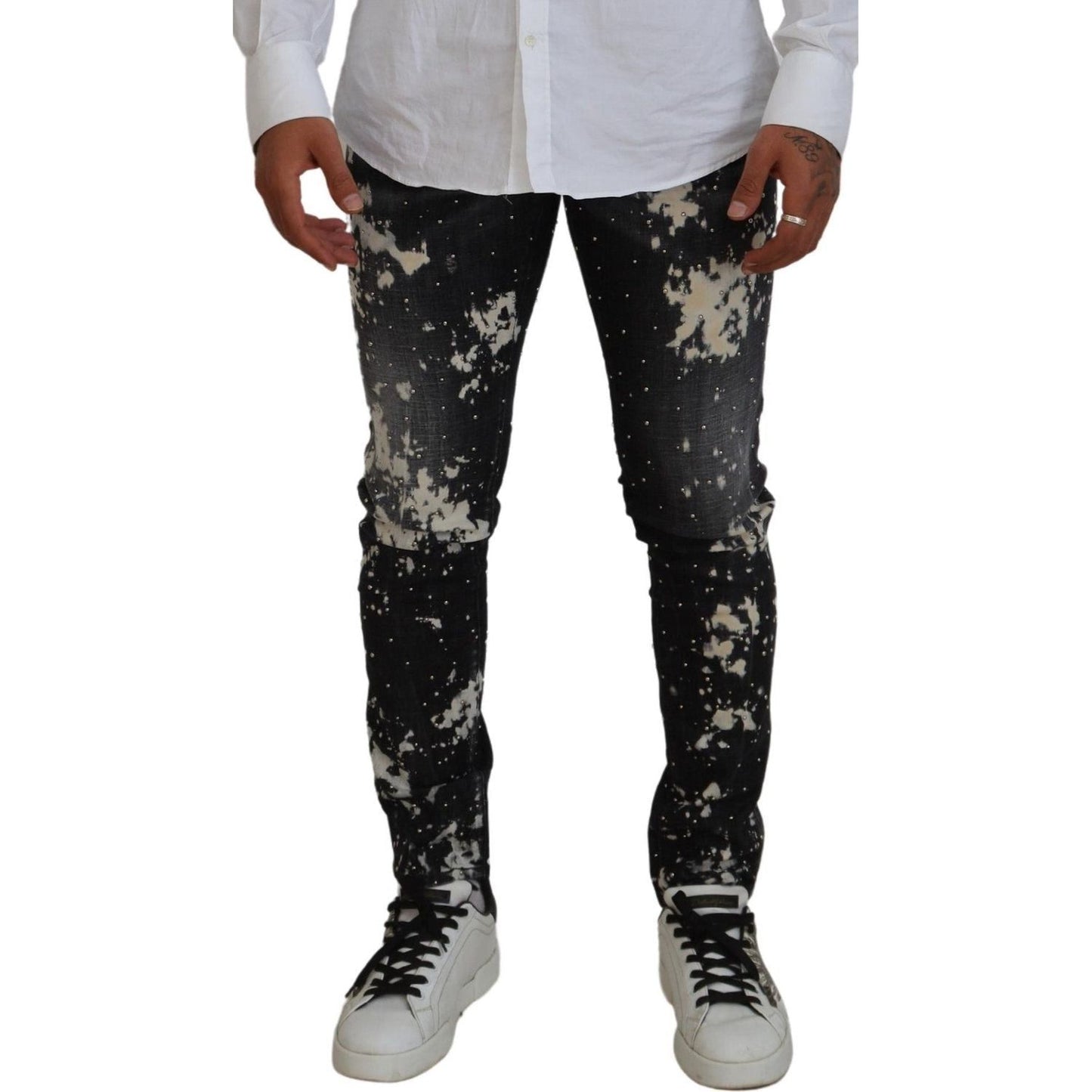Dsquared² Black Washed White Color Splash Casual Denim Jeans Dsquared² Black