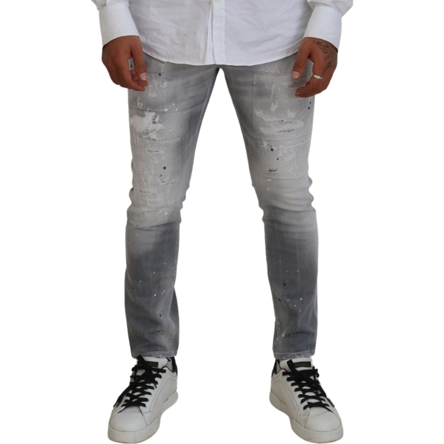 Dsquared² Gray Washed Cotton Slim Fit Casual Men Denim Jeans Dsquared² Light Slate Gray