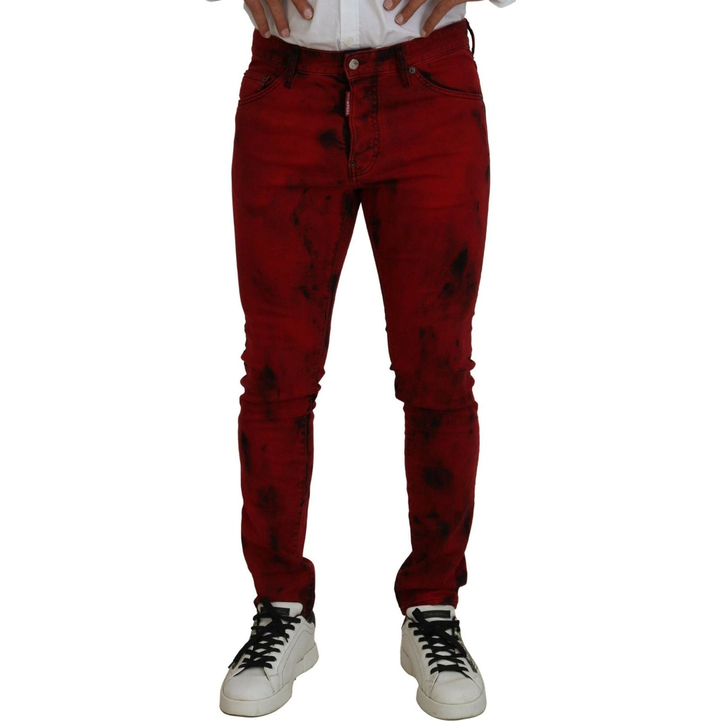Dsquared² Red Cotton Tie Dye Skinny Casual Men Denim Jeans Dsquared² Dark Red