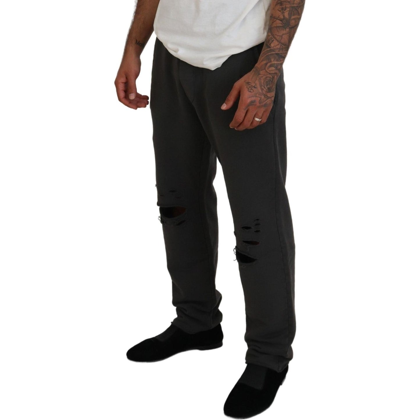 Dsquared² Dark Gray Cotton Men Casual Tattered Pants Dsquared² Gray