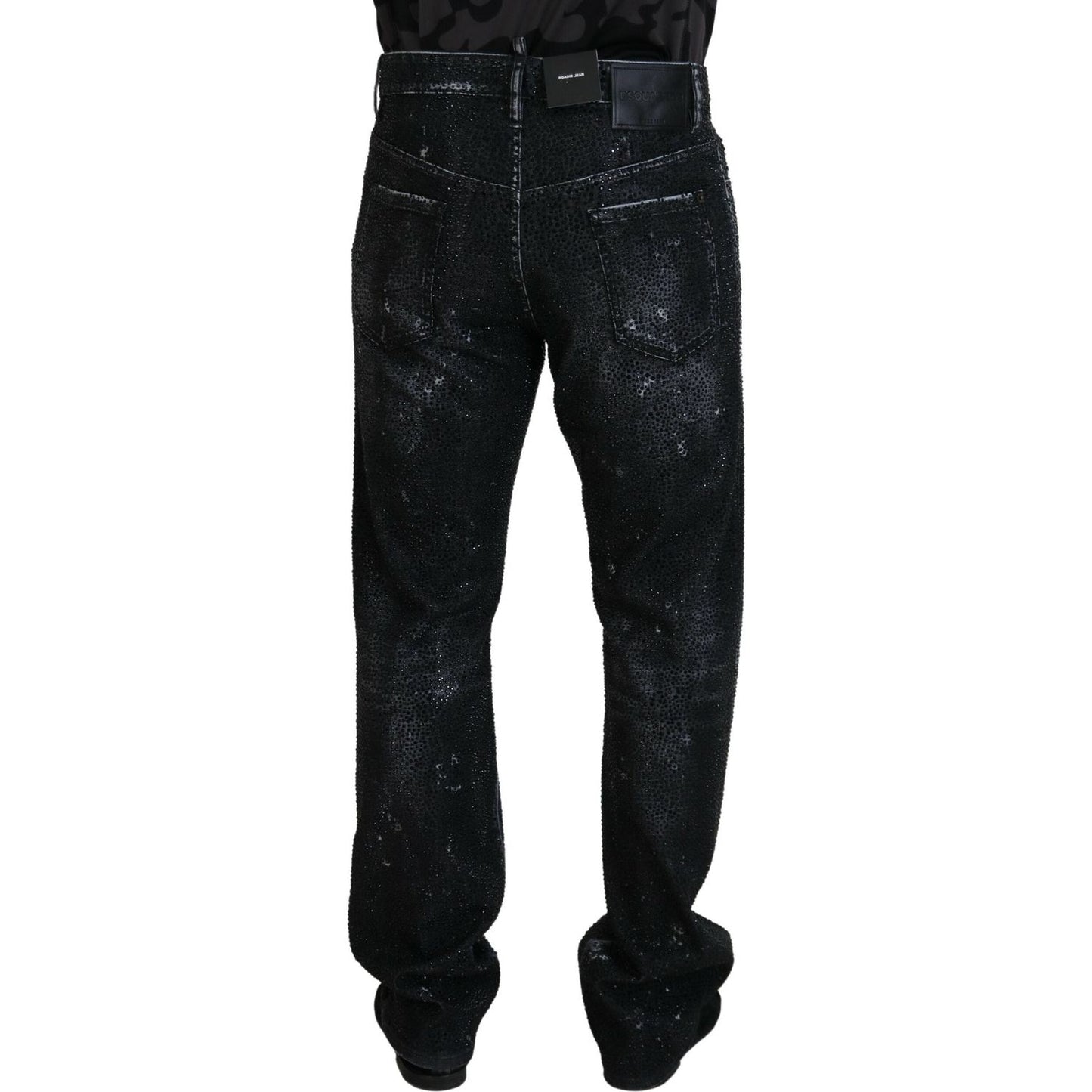 Dsquared² Black Crystal Embellished Tattered Denim Jeans Dsquared² Black