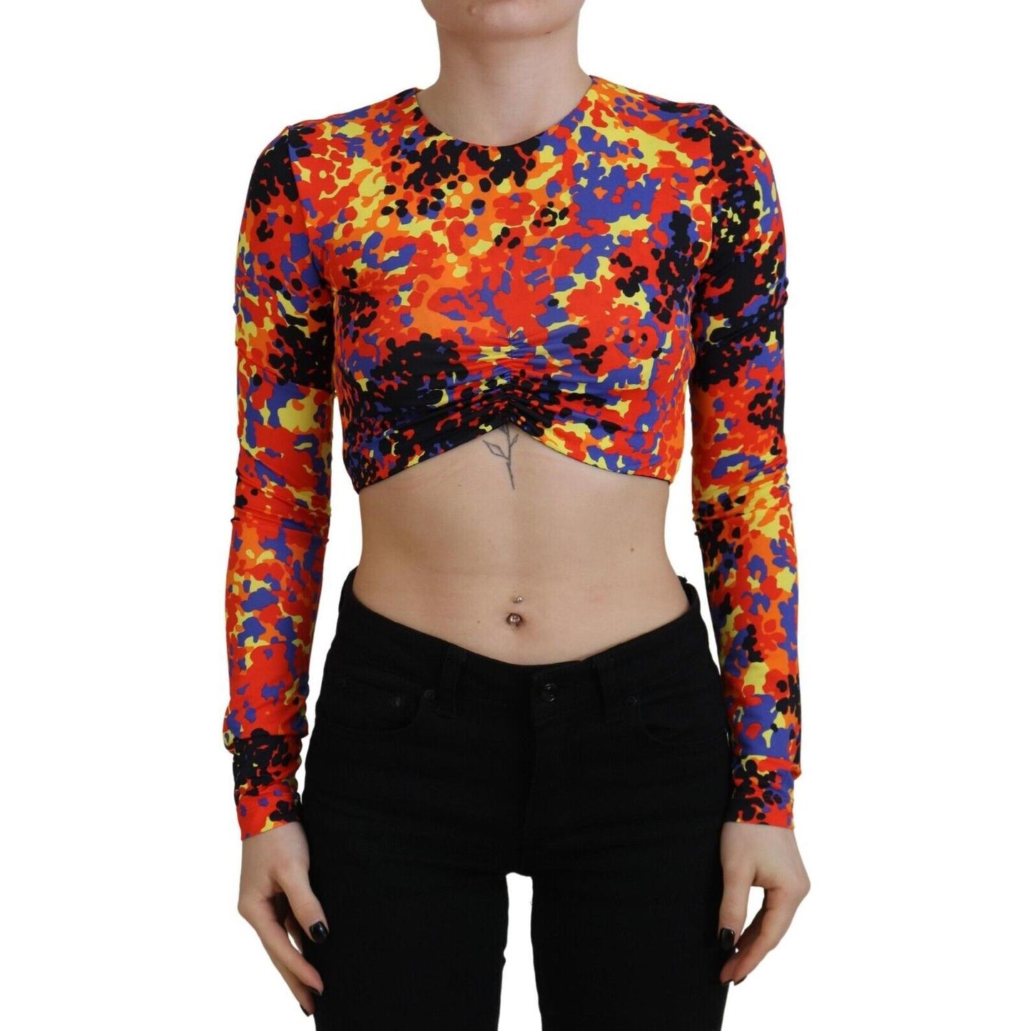 Dsquared² Multicolor Cami Long Sleeves Cropped Blouse Top Dsquared² Dark Salmon