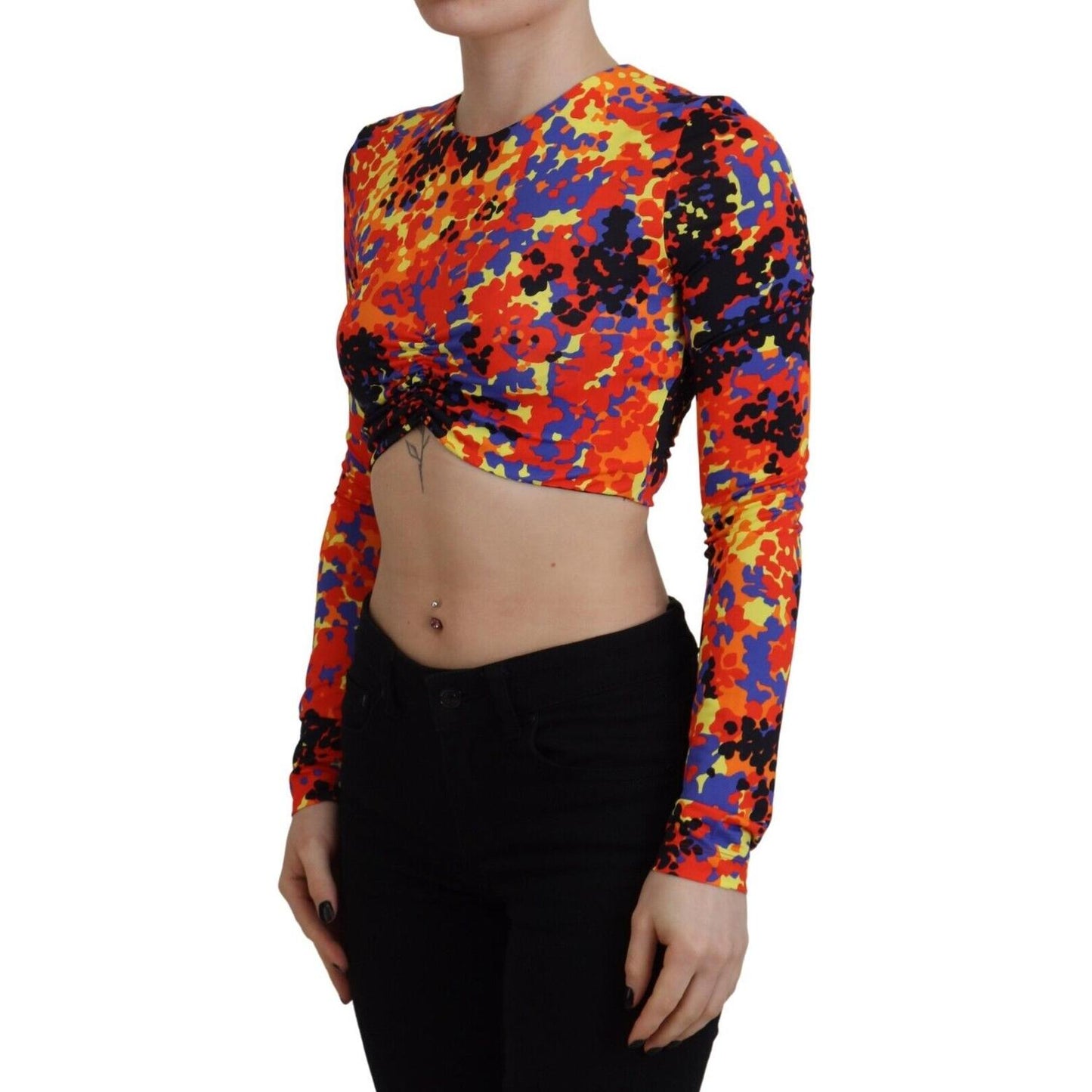 Dsquared² Multicolor Cami Long Sleeves Cropped Blouse Top Dsquared² Coral
