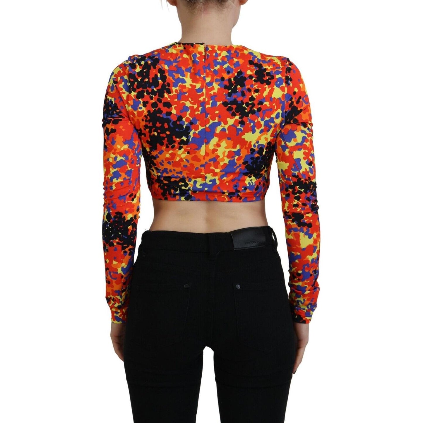 Dsquared² Multicolor Cami Long Sleeves Cropped Blouse Top Dsquared² Black