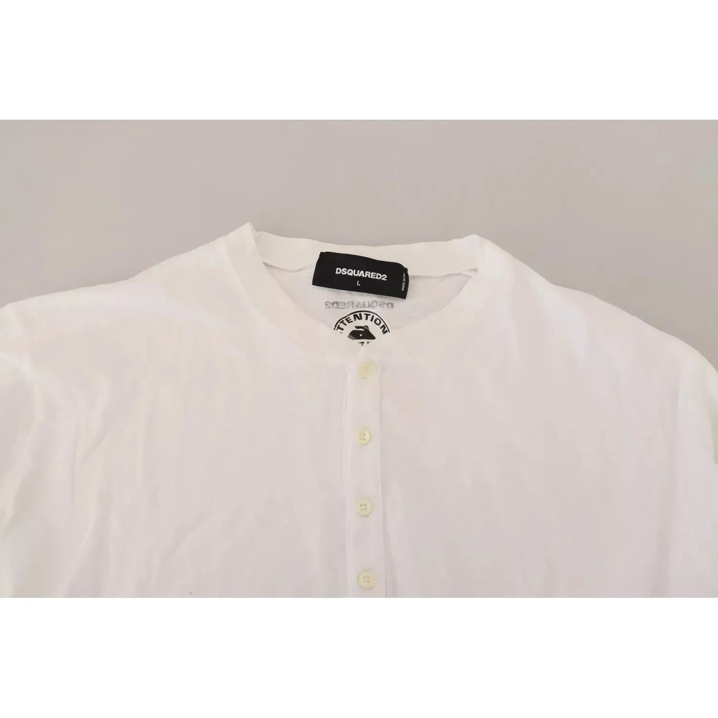 Dsquared² White Cotton Linen Long Sleeves Pullover Sweater Dsquared² Light Gray