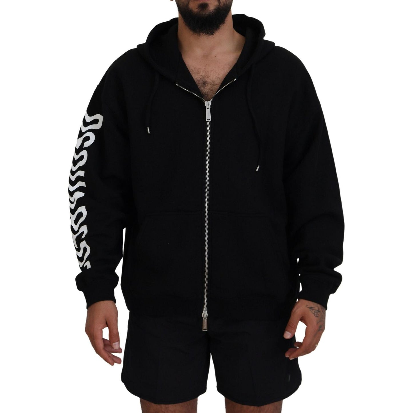 Dsquared² Black Hooded Full Zip Printed Sleeves Sweater Dsquared² Black