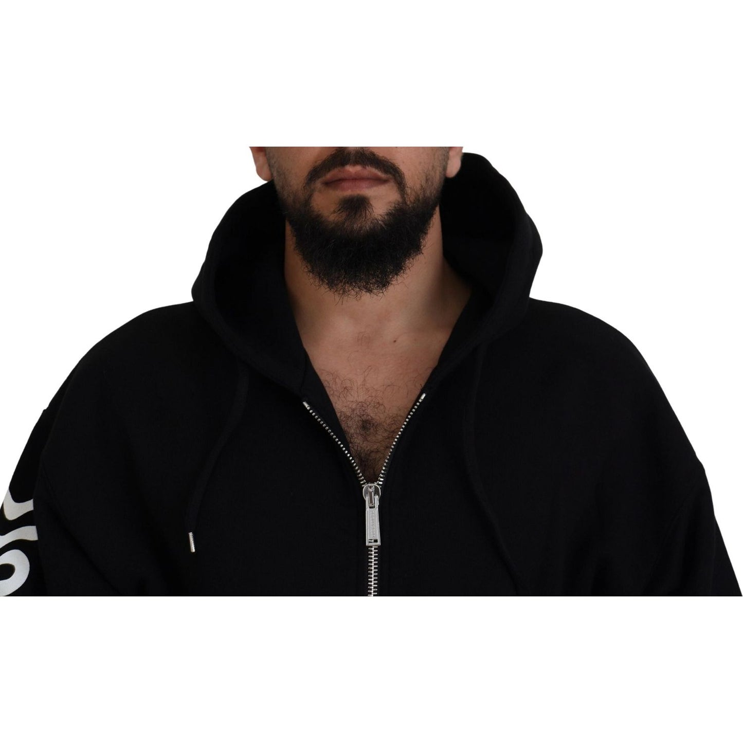 Dsquared² Black Hooded Full Zip Printed Sleeves Sweater Dsquared² Black