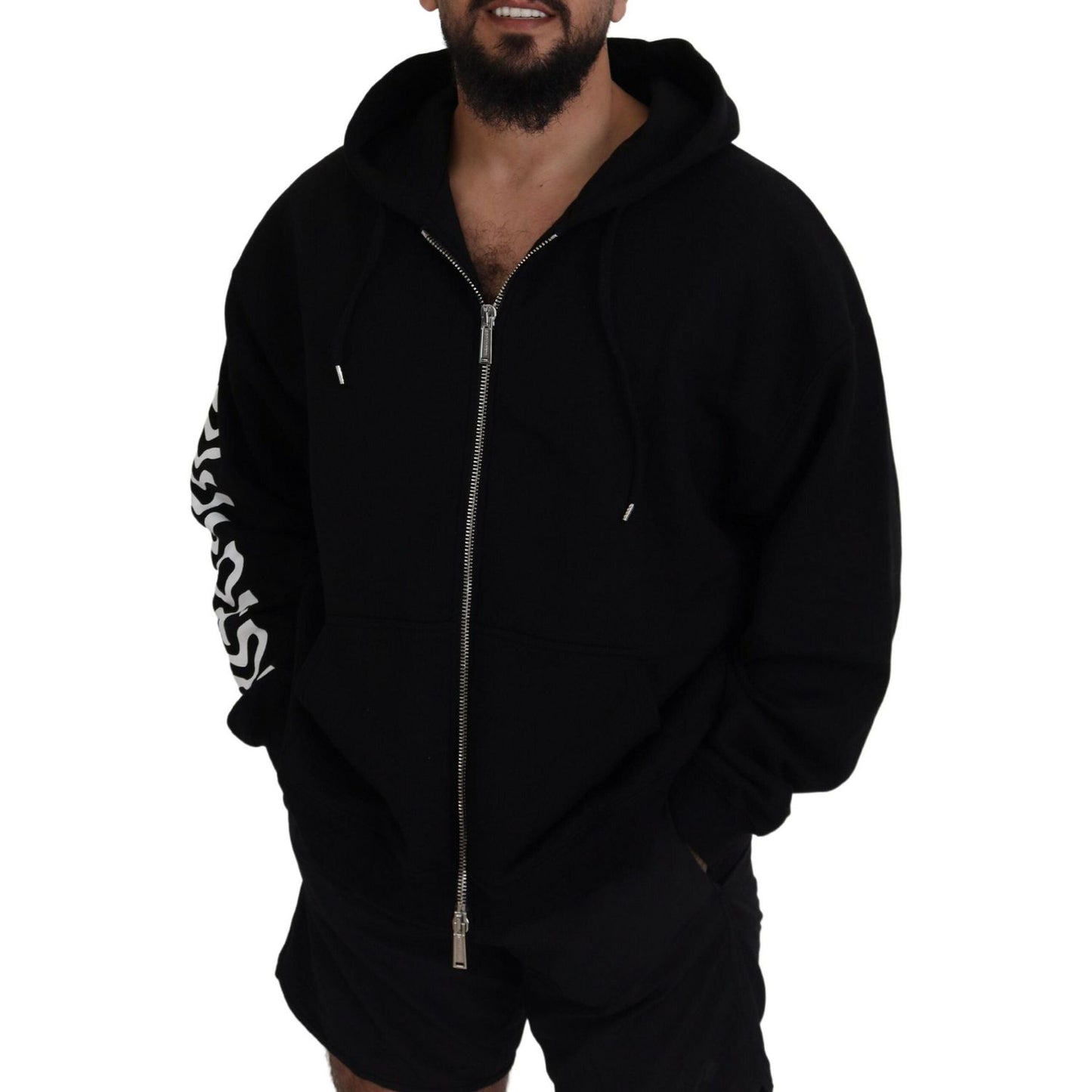 Dsquared² Black Hooded Full Zip Printed Sleeves Sweater Dsquared² Black